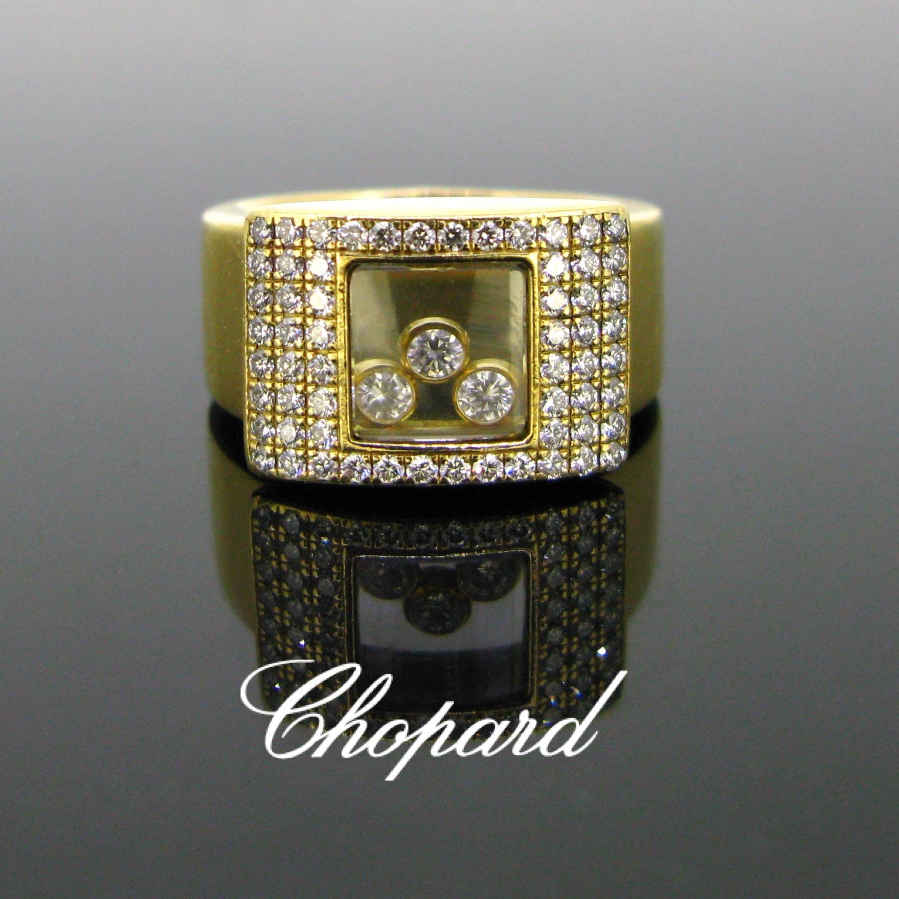 Round Cut Chopard Happy Diamond Pave Ring, 18kt Yellow Gold For Sale