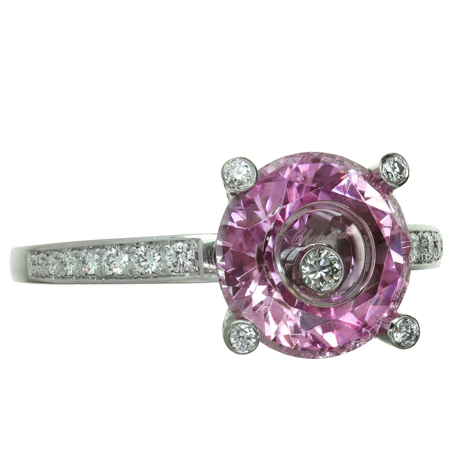 Happy Diamond Ring aus Weißgold mit rosa Quarz von Chopard im Zustand „Gut“ in New York, NY
