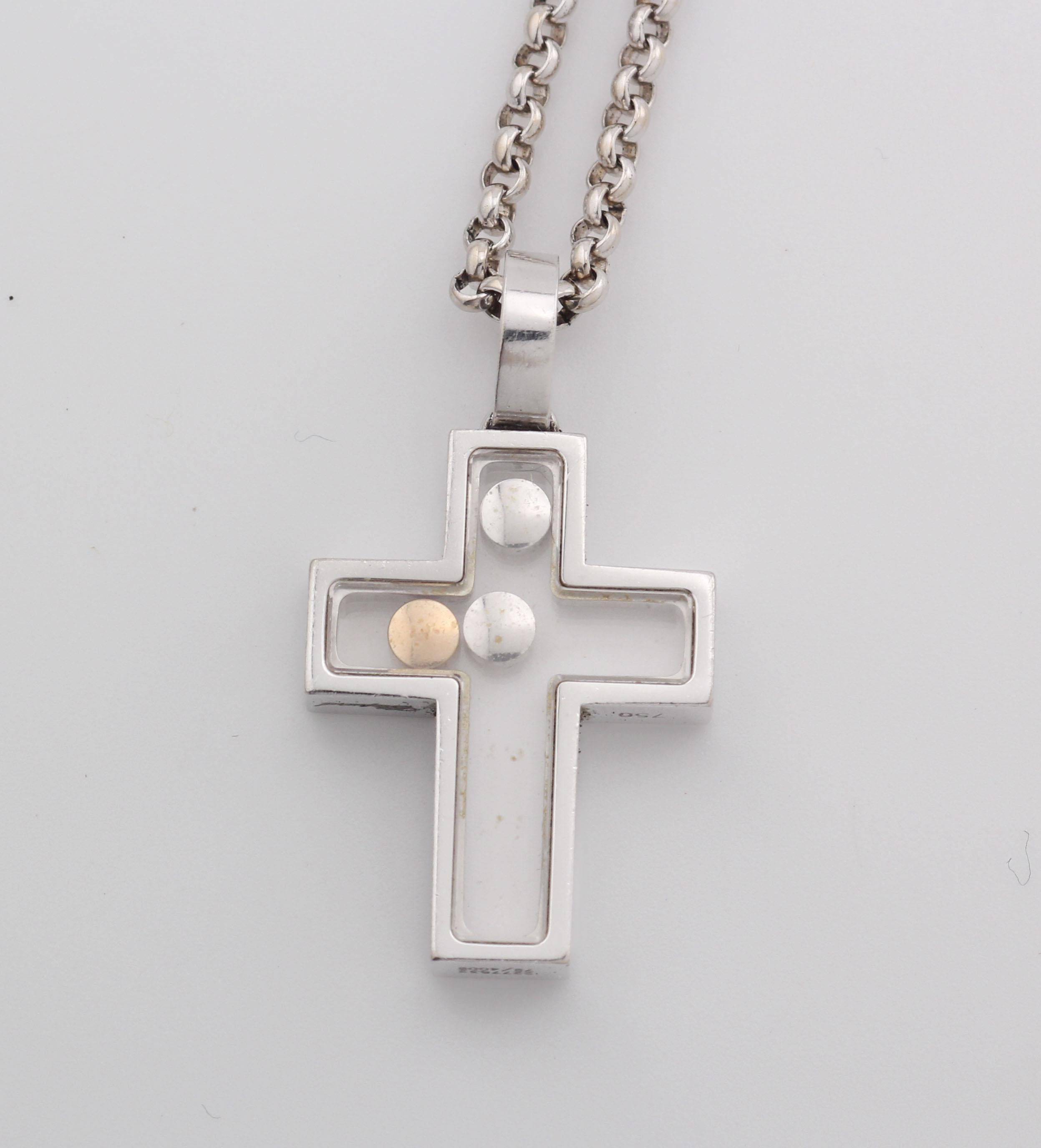 Contemporary Chopard Happy Diamond Pink Sapphire 18k White Gold Cross Pendant Necklace For Sale
