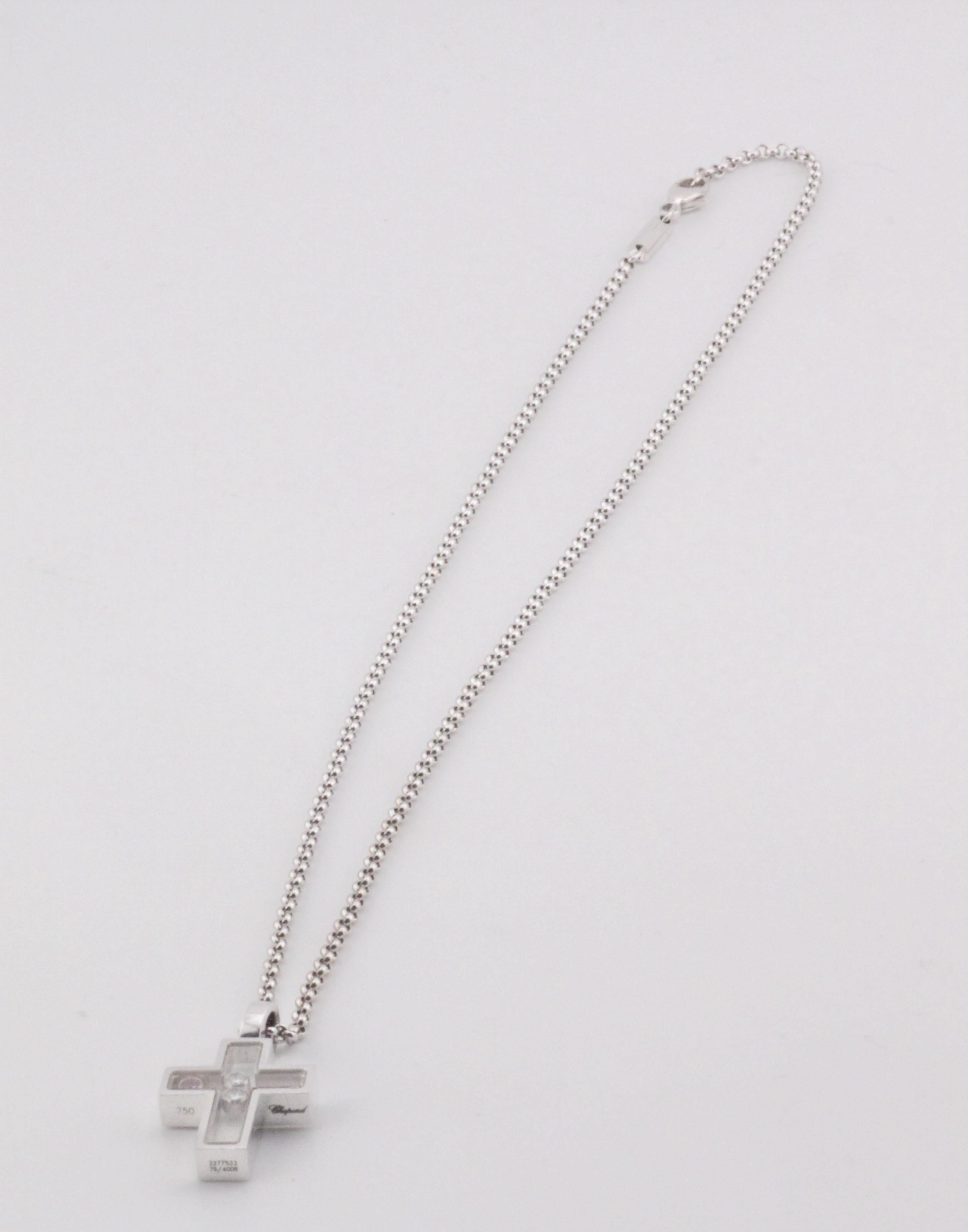 Chopard Happy Diamond Pink Sapphire 18k White Gold Cross Pendant Necklace For Sale 1