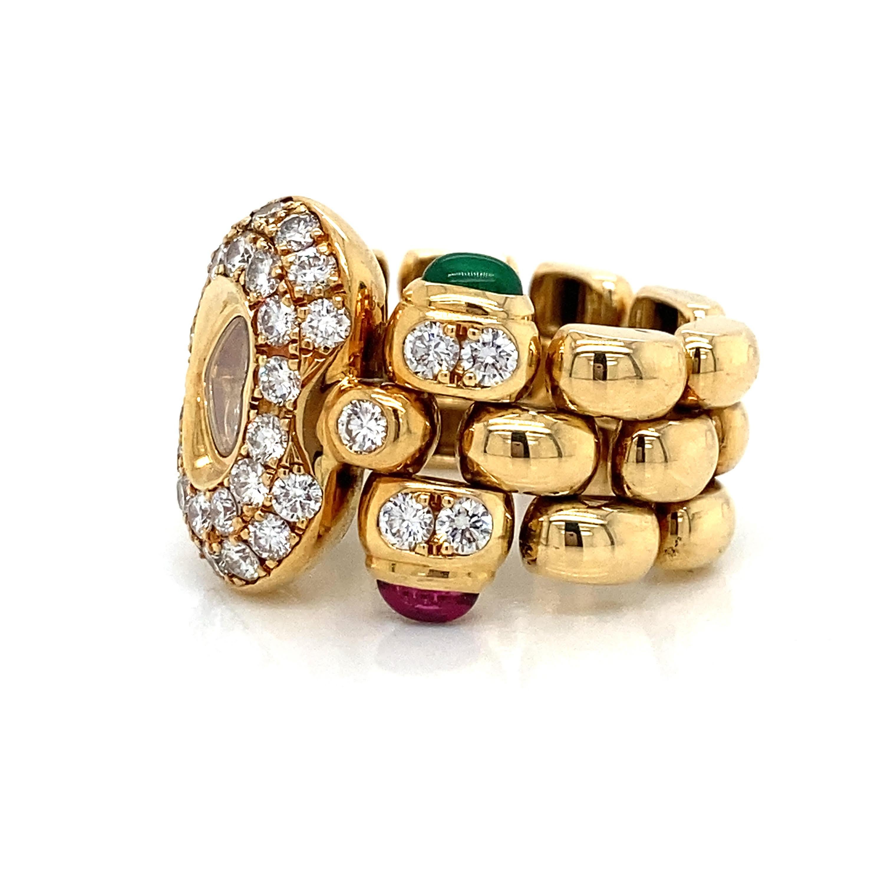 Chopard Happy Diamond Ring
18KY Gold
1.33ct Diamonds
Emerald and Ruby
Ring size 6.5
10mm wide