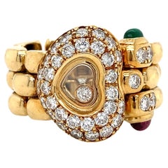 Chopard Bague Happy Diamond en or 18 carats, diamants 1,33 carat, émeraude et rubis