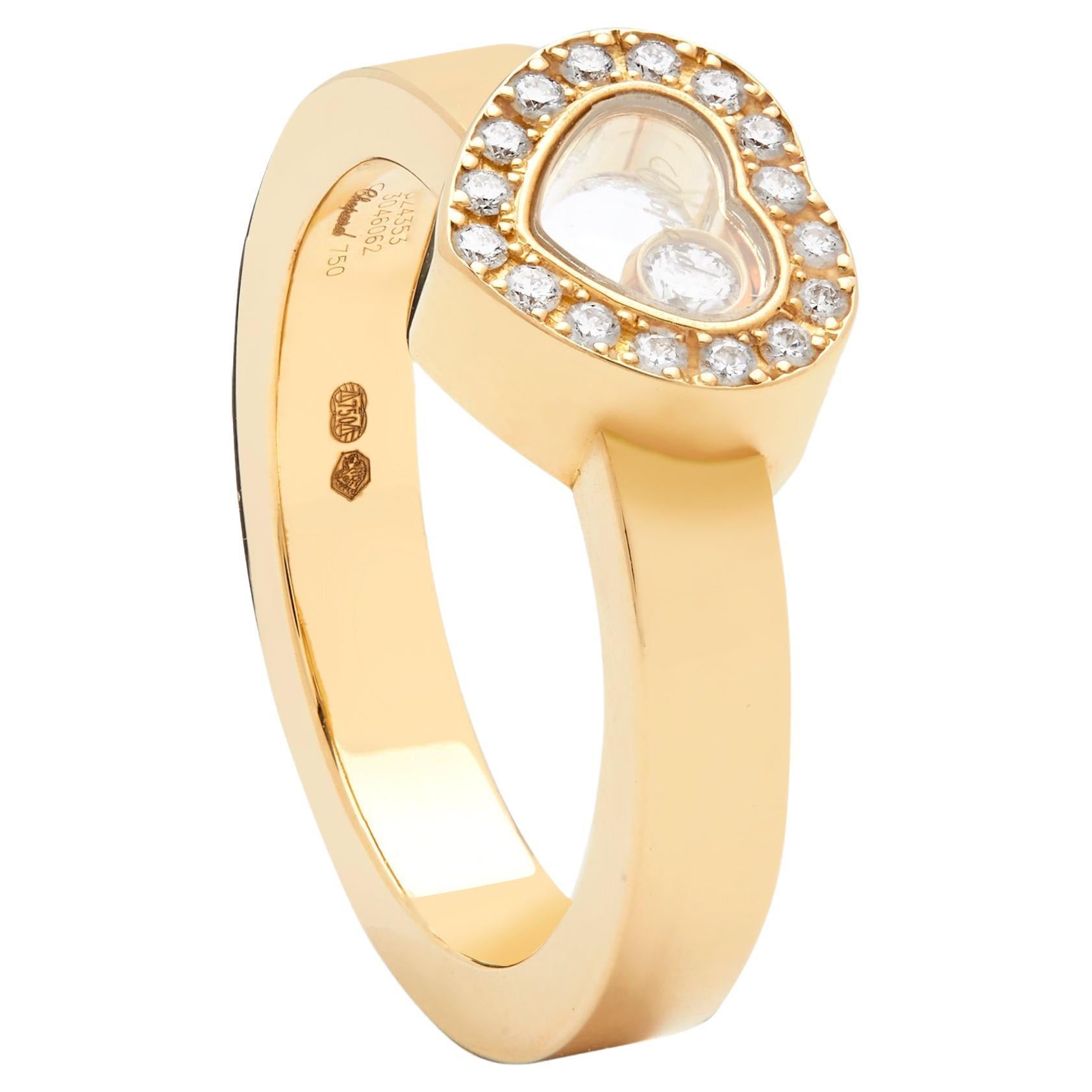 Chopard Happy diamond ring set in yellow gold, fully set, Box and Certificate  For Sale