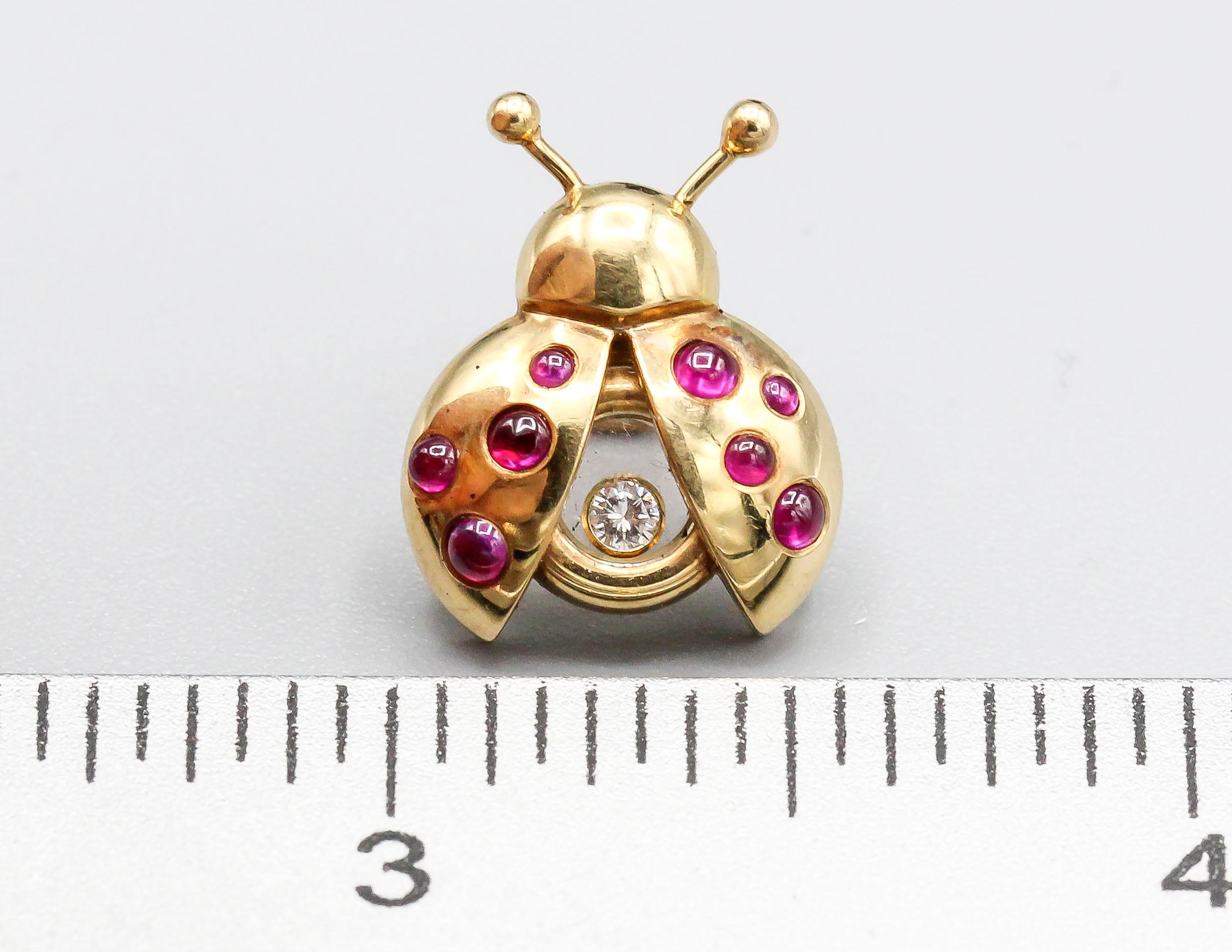 Chopard Happy Diamond Ruby and 18 Karat Gold Ladybug Earrings In Good Condition In New York, NY