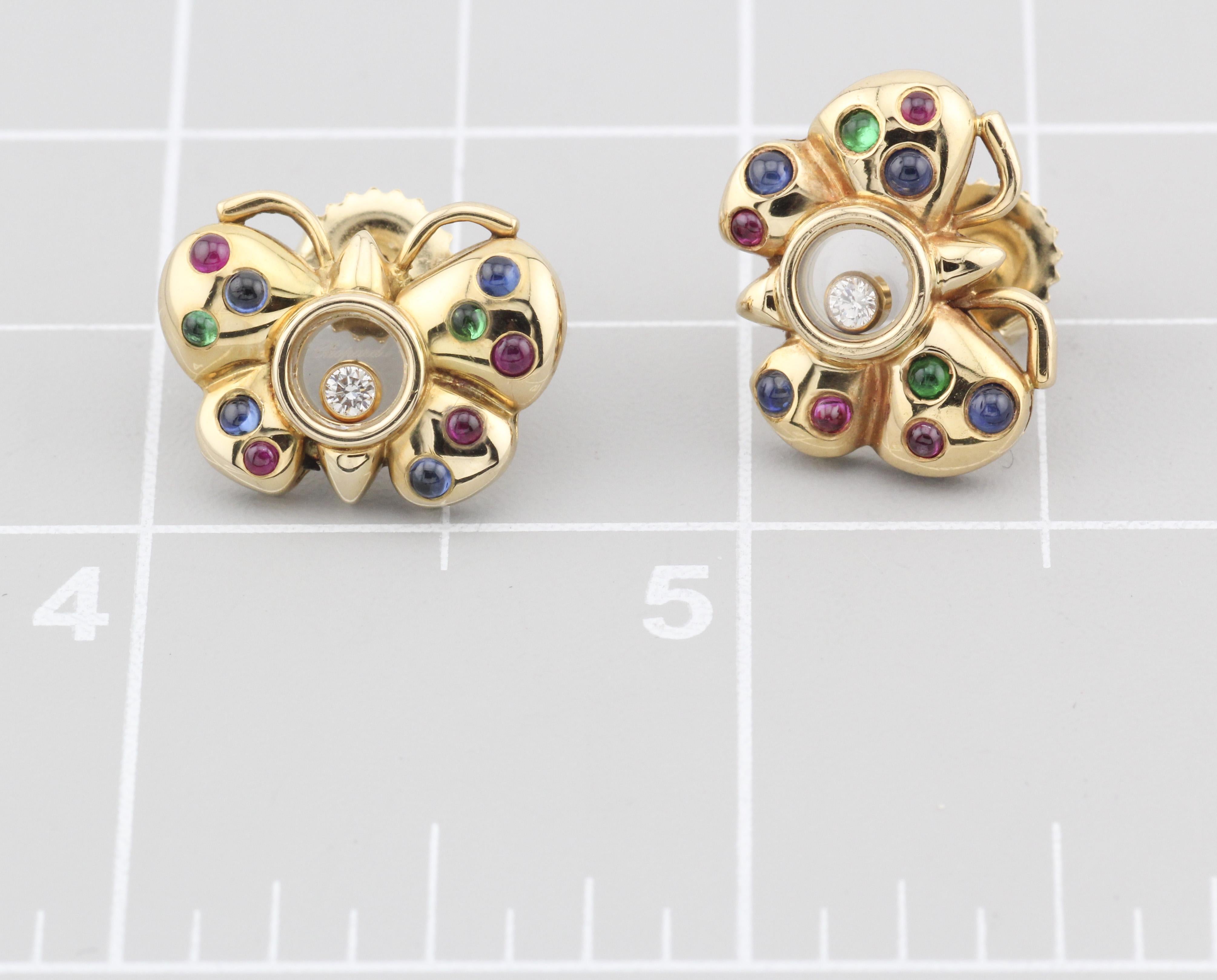 Chopard Happy Diamond Ruby Sapphire 18k Yellow Gold Butterfly Stud Earrings For Sale 4