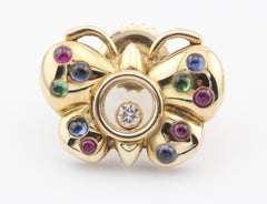 Chopard Happy Diamond Rubin Saphir 18k Gelbgold Schmetterlingsohrstecker