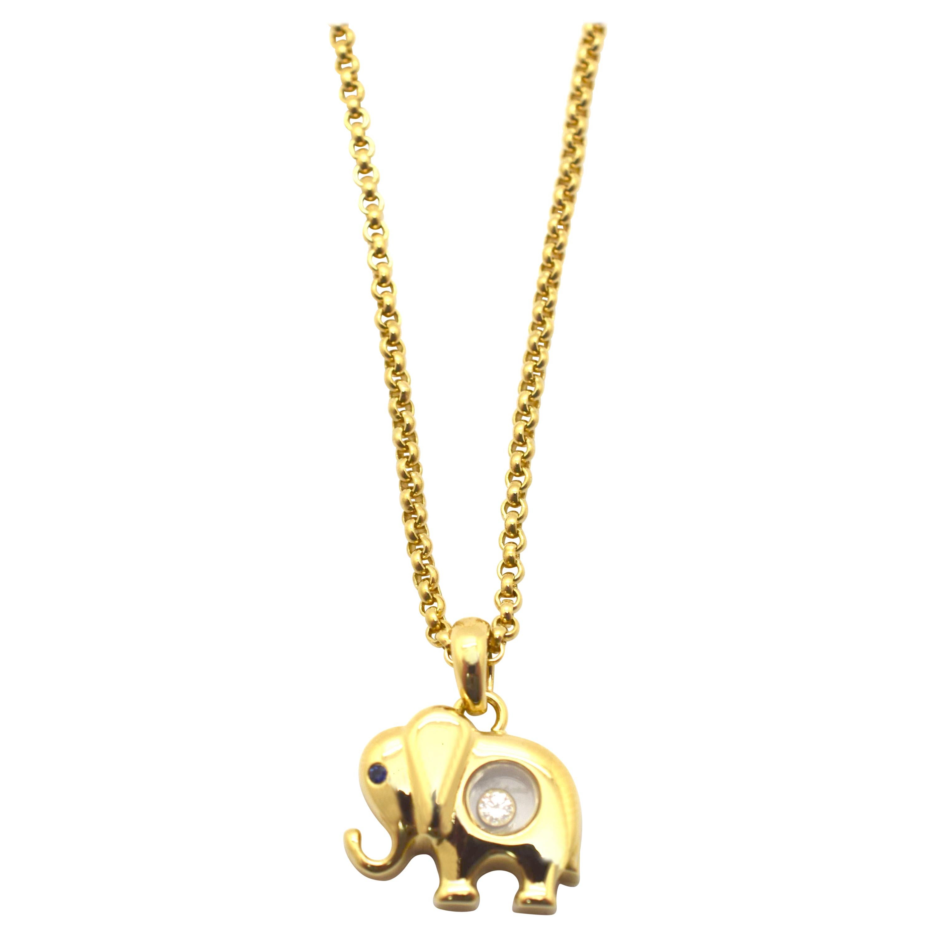 Chopard Happy Diamond Sapphire 18 Karat Gold Elephant Necklace