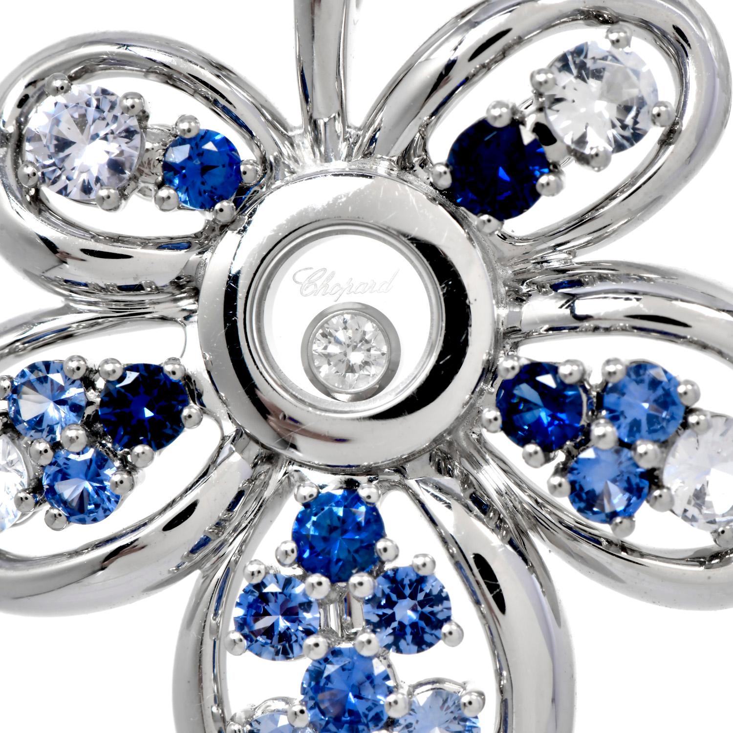 Set aus Ohrclips und Halskette, Happy Diamond Sapphire 18K Gold Blume von Chopard im Angebot 2