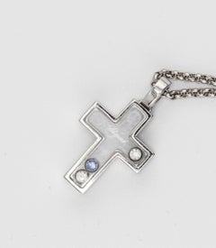 Chopard Happy Diamond Sapphire 18k White Gold Cross Pendant Necklace