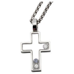 Chopard Happy Diamond Sapphire 18k White Gold Cross Pendant Necklace
