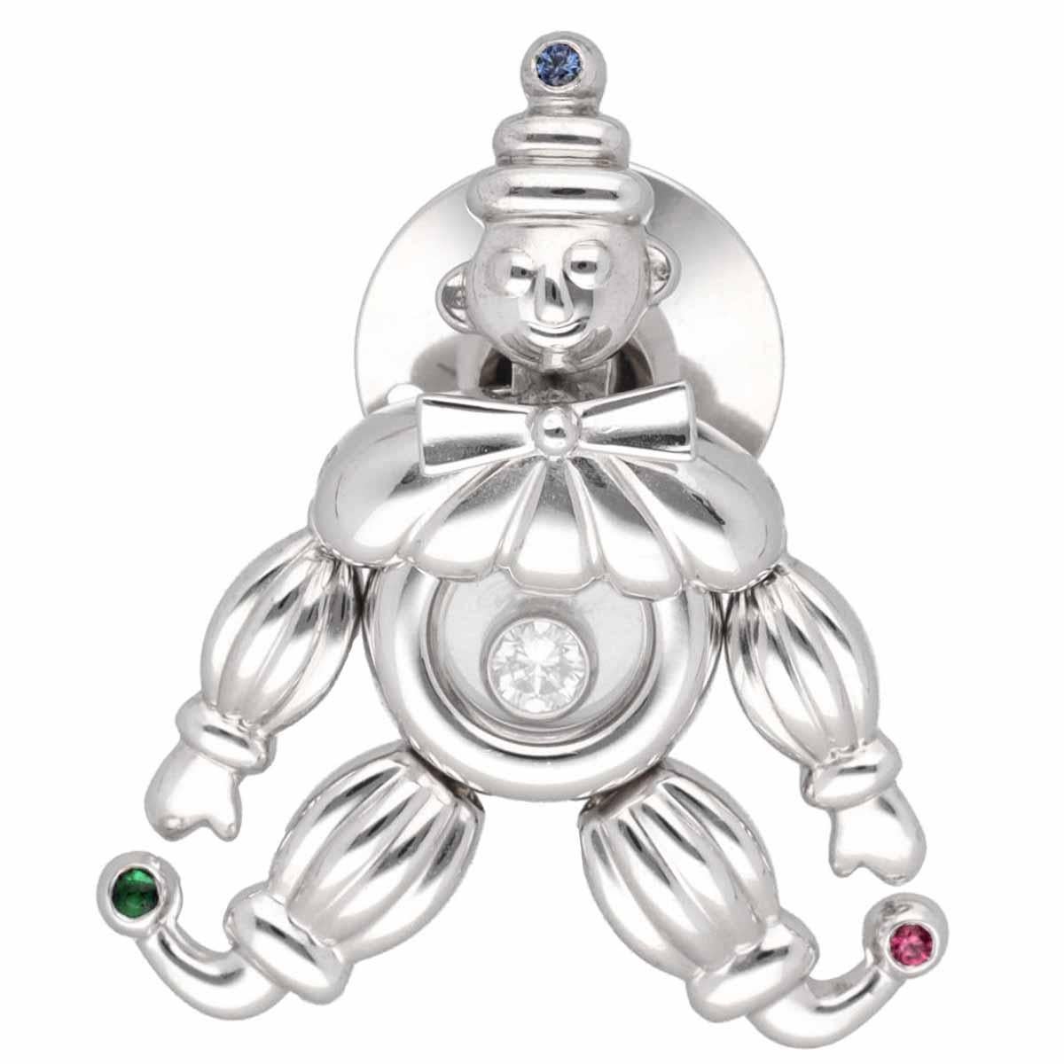 Round Cut Chopard Happy Diamond Sapphire Ruby Emerald Clown Pin Brooch 90/2182 750 Gold For Sale