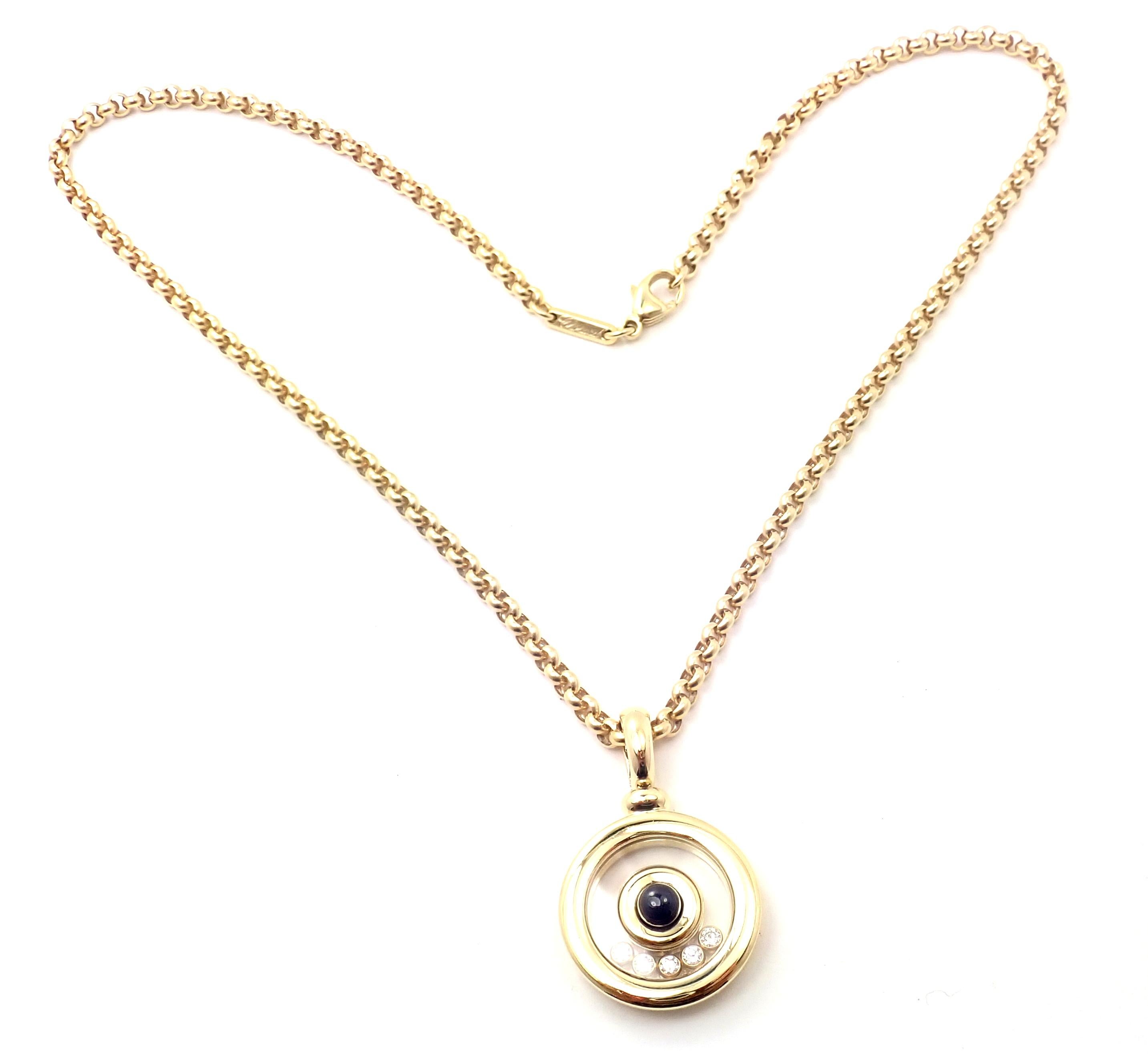 Brilliant Cut Chopard Happy Diamond Sapphire Yellow Gold Pendant Link Necklace