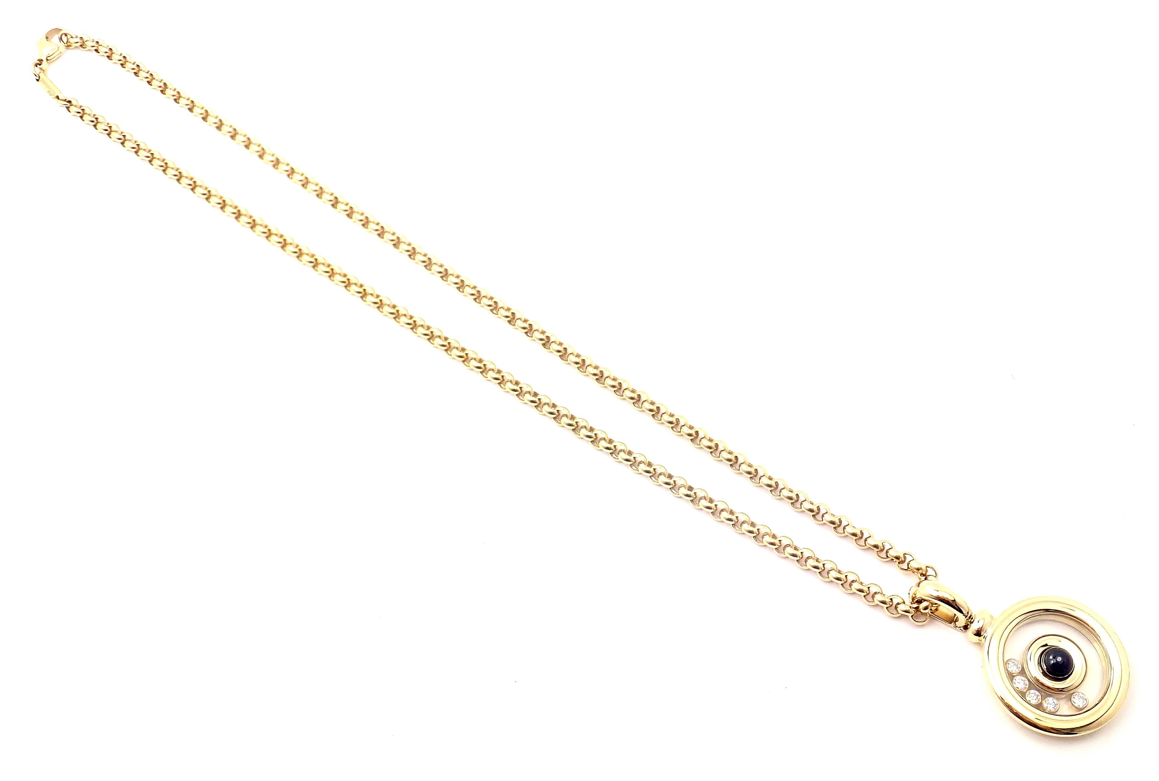Women's or Men's Chopard Happy Diamond Sapphire Yellow Gold Pendant Link Necklace