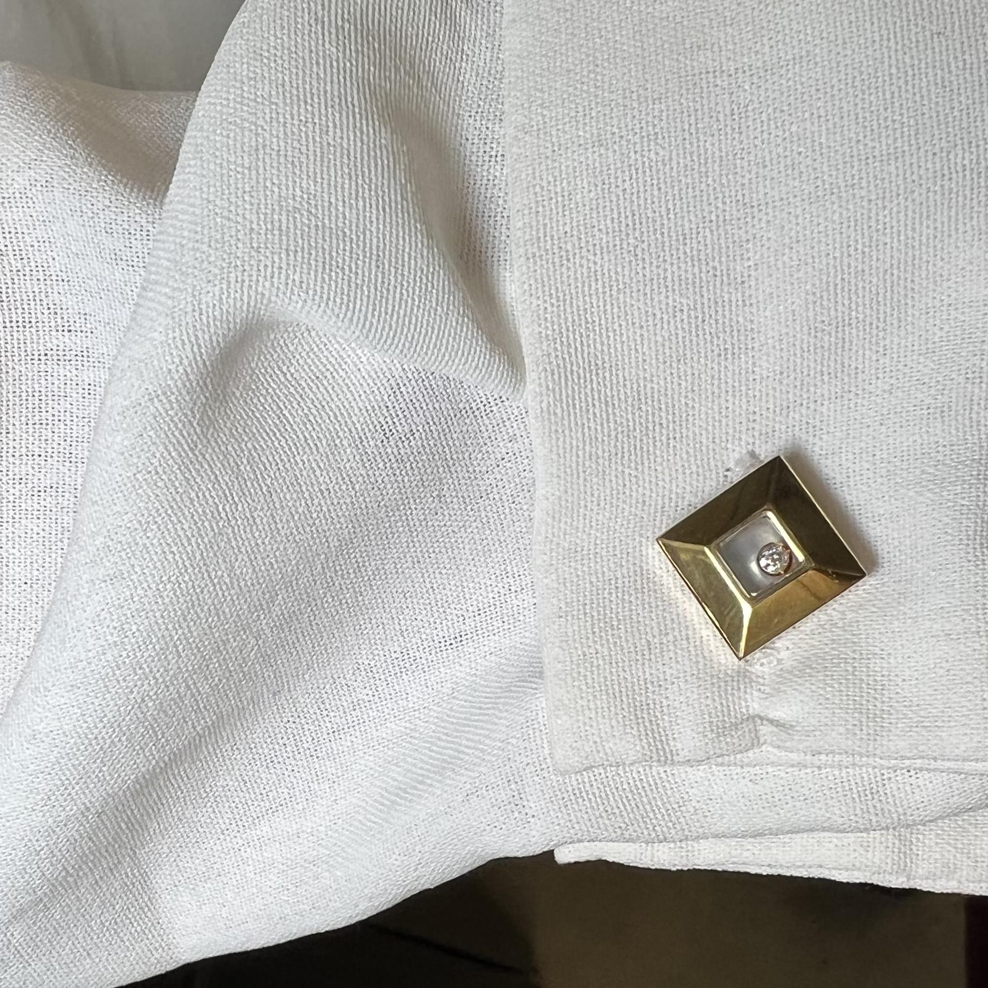 Chopard Happy Diamond Square Cufflinks Solid 18K Yellow Gold 0.06cttw In New Condition In New York, NY