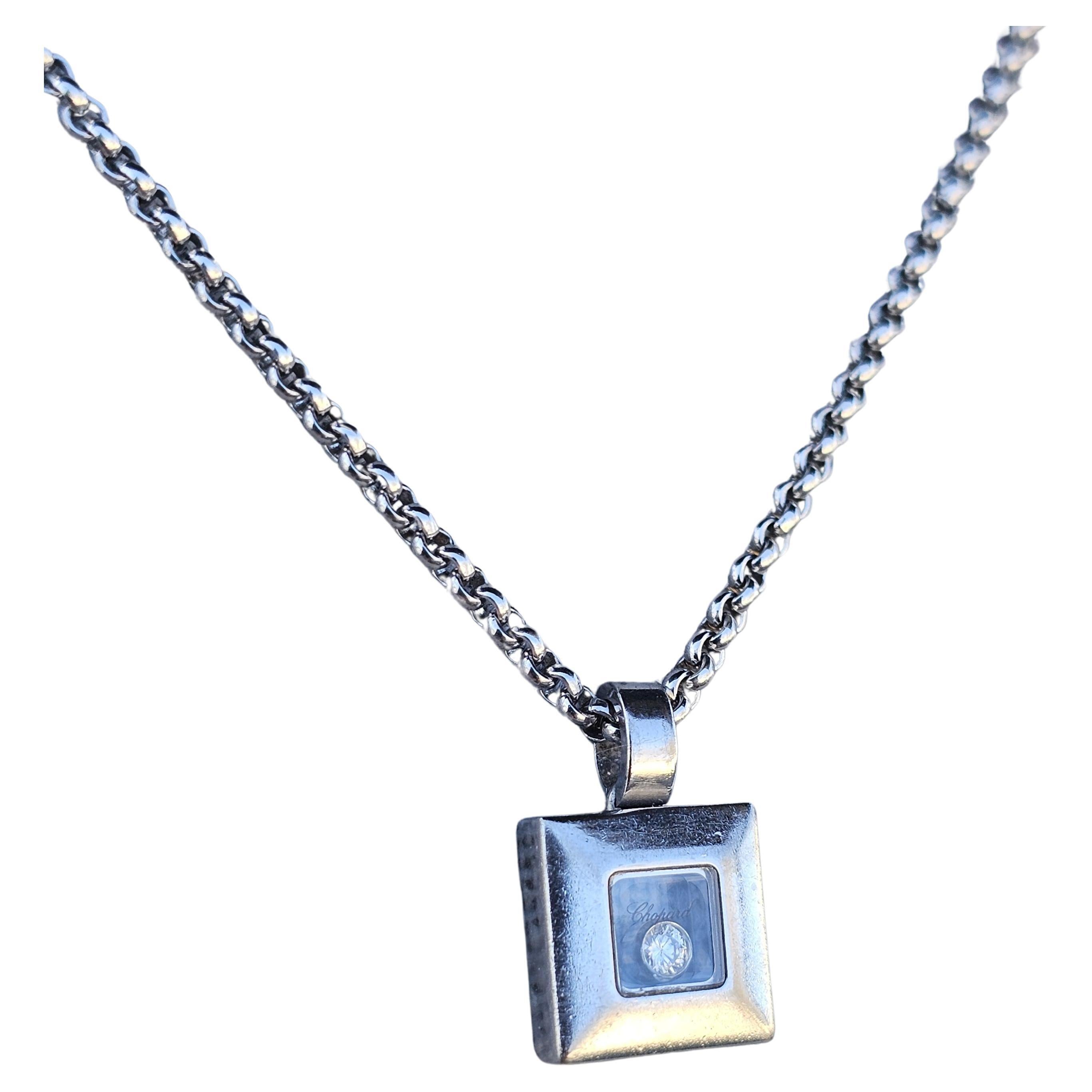 Chopard Happy Diamond Square Pendant 18k White Gold 16.5" Chain