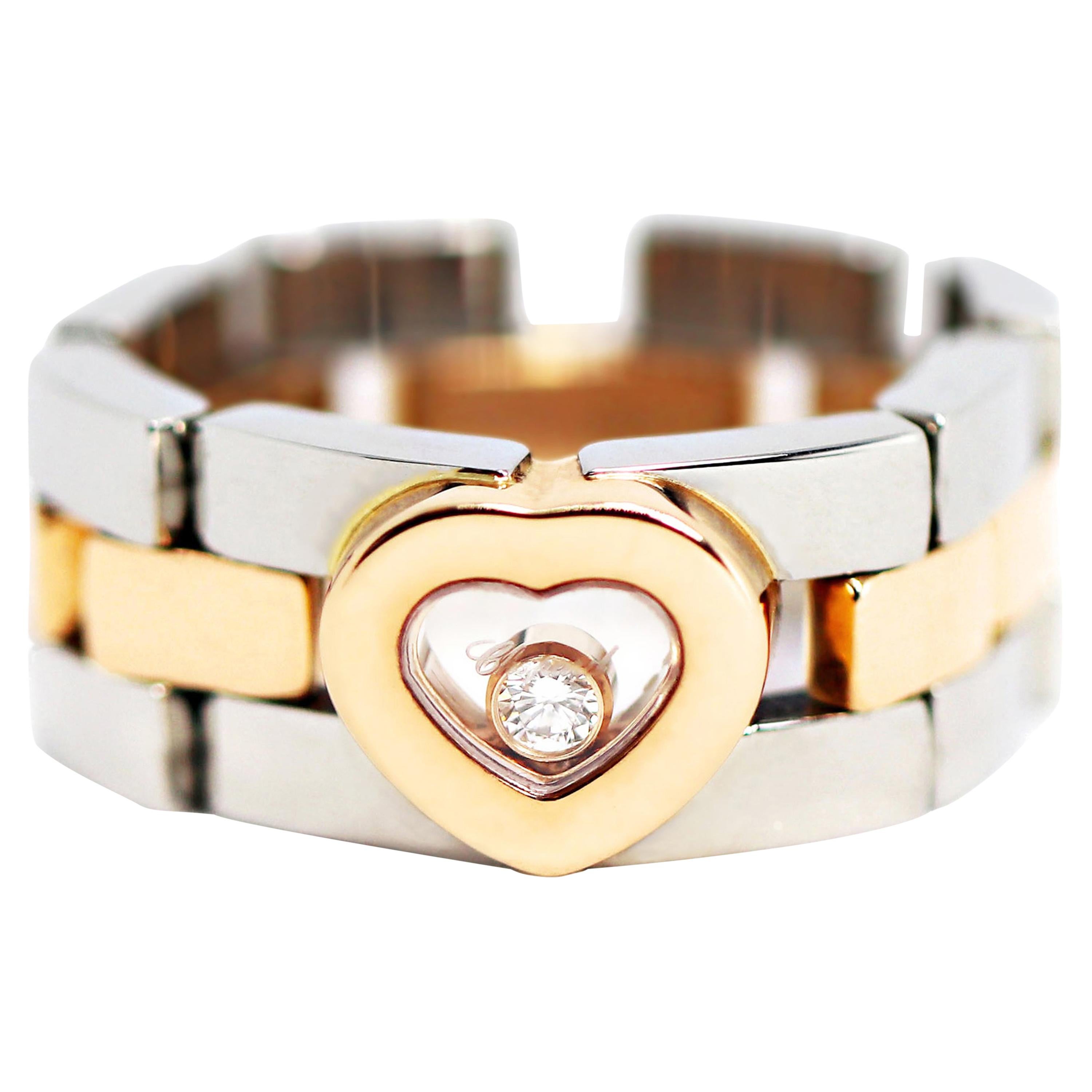 Chopard Happy Diamond Steel and Rose Gold Panther Link Flex Ring