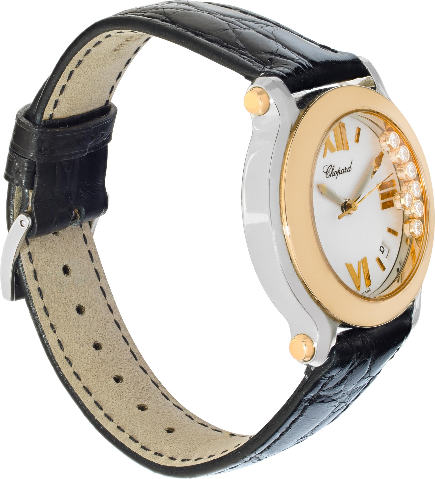 Chopard Happy Diamond Steel & Rose Gold Quartz Wristwatch Ref1420711-8475 In Excellent Condition For Sale In Surfside, FL