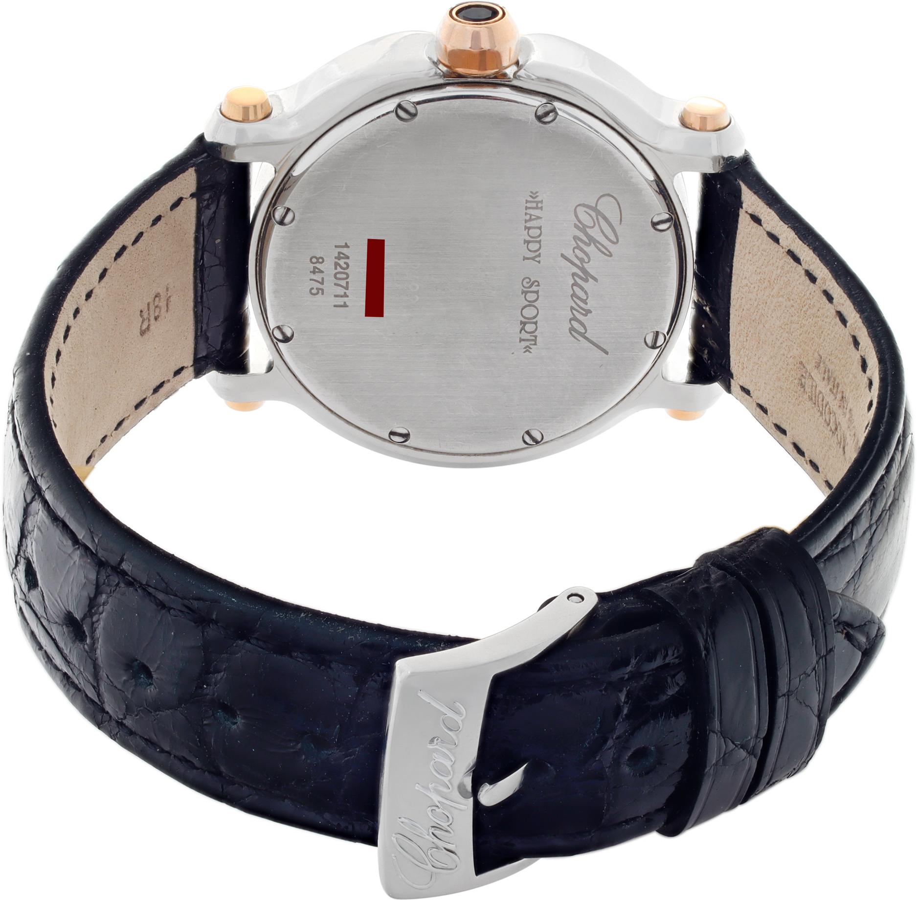 Women's or Men's Chopard Happy Diamond Steel & Rose Gold Quartz Wristwatch Ref1420711-8475 For Sale