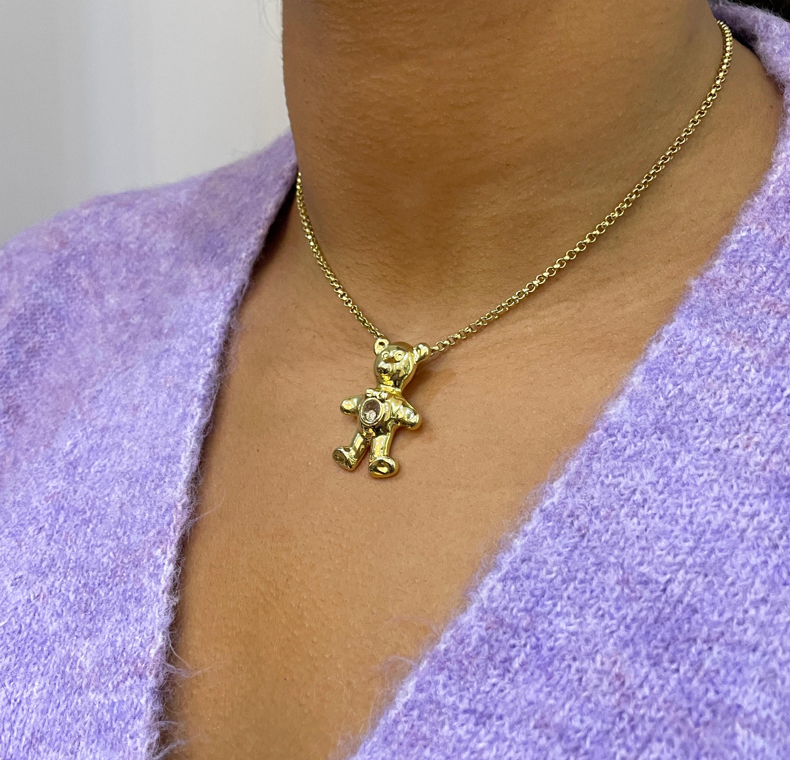 Chopard Happy Diamond Teddy Bear 18K Gold Pendant and Chain In Good Condition In London, GB