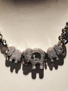 Chopard "Happy Diamond" Three Elephant Diamond White Gold Necklace