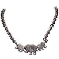 Vintage Chopard "Happy Diamond" Three Elephant Diamond White Gold Necklace