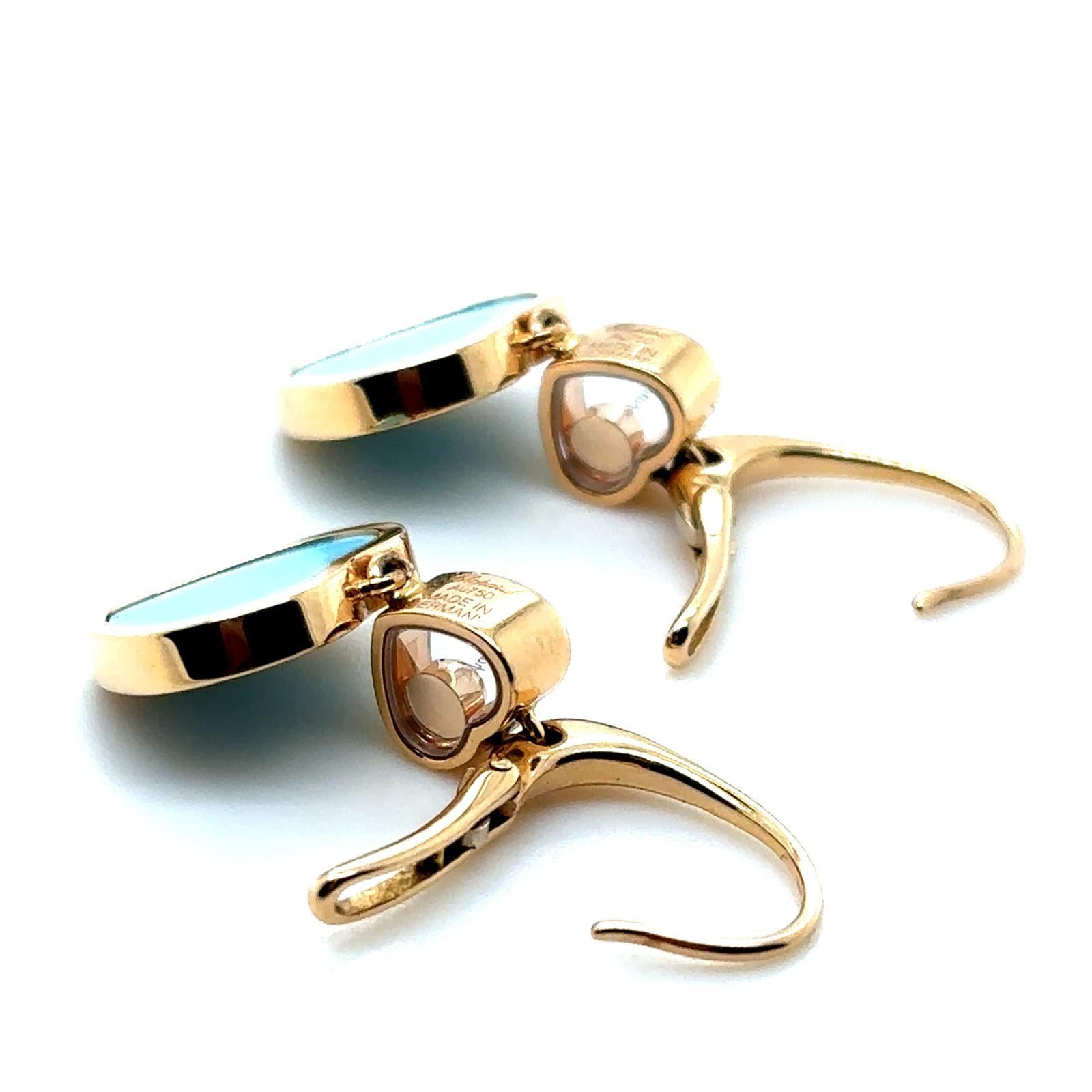 Chopard Happy Diamond Turquoise Heart 18 Karat Yellow Gold Earrings For Sale 5