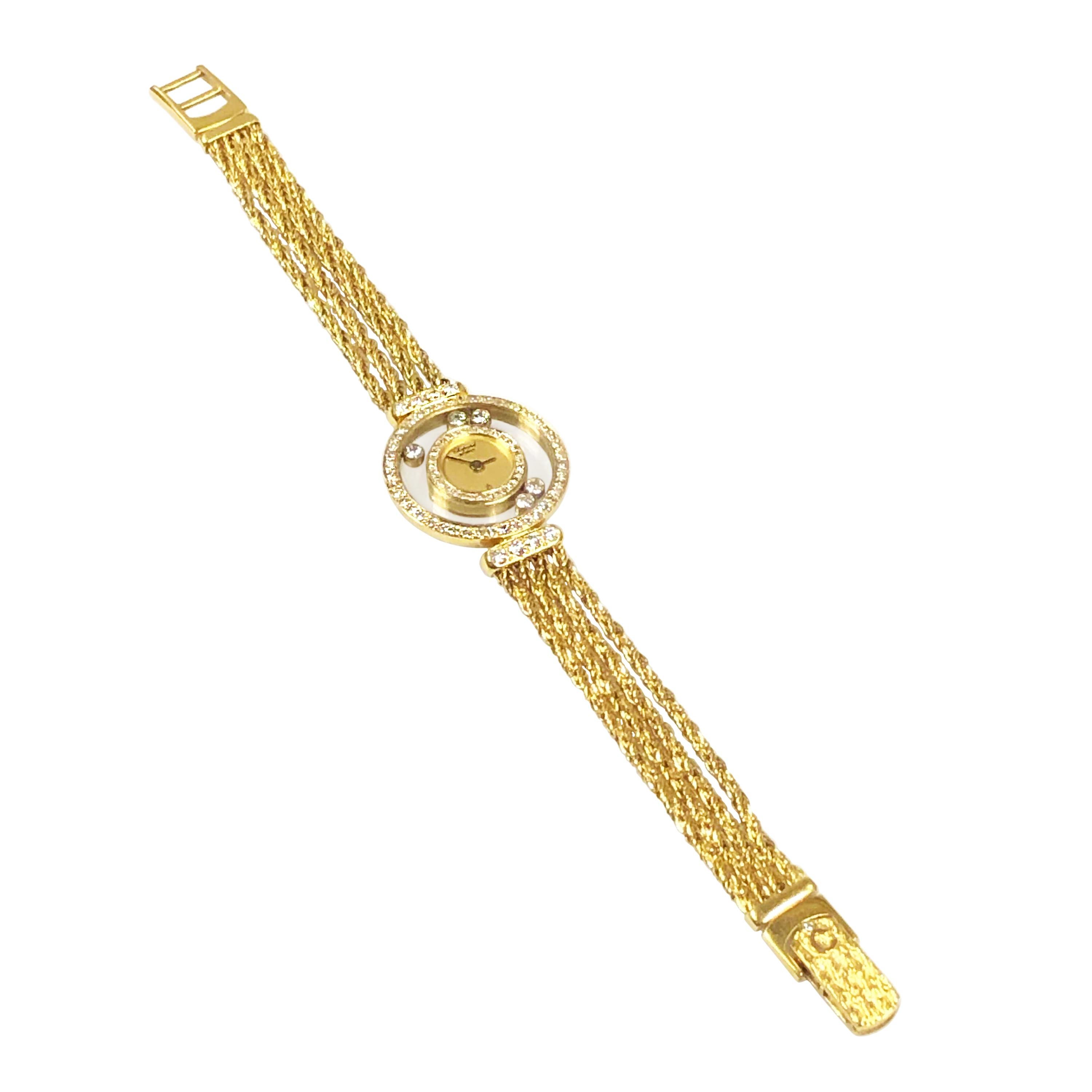 Women's or Men's Chopard Happy Diamond Yellow Gold and Diamonds Ladies Quartz Wristwatch