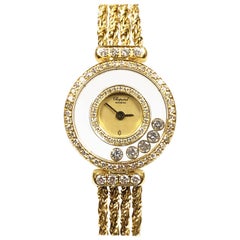 Retro Chopard Happy Diamond Yellow Gold and Diamonds Ladies Quartz Wristwatch