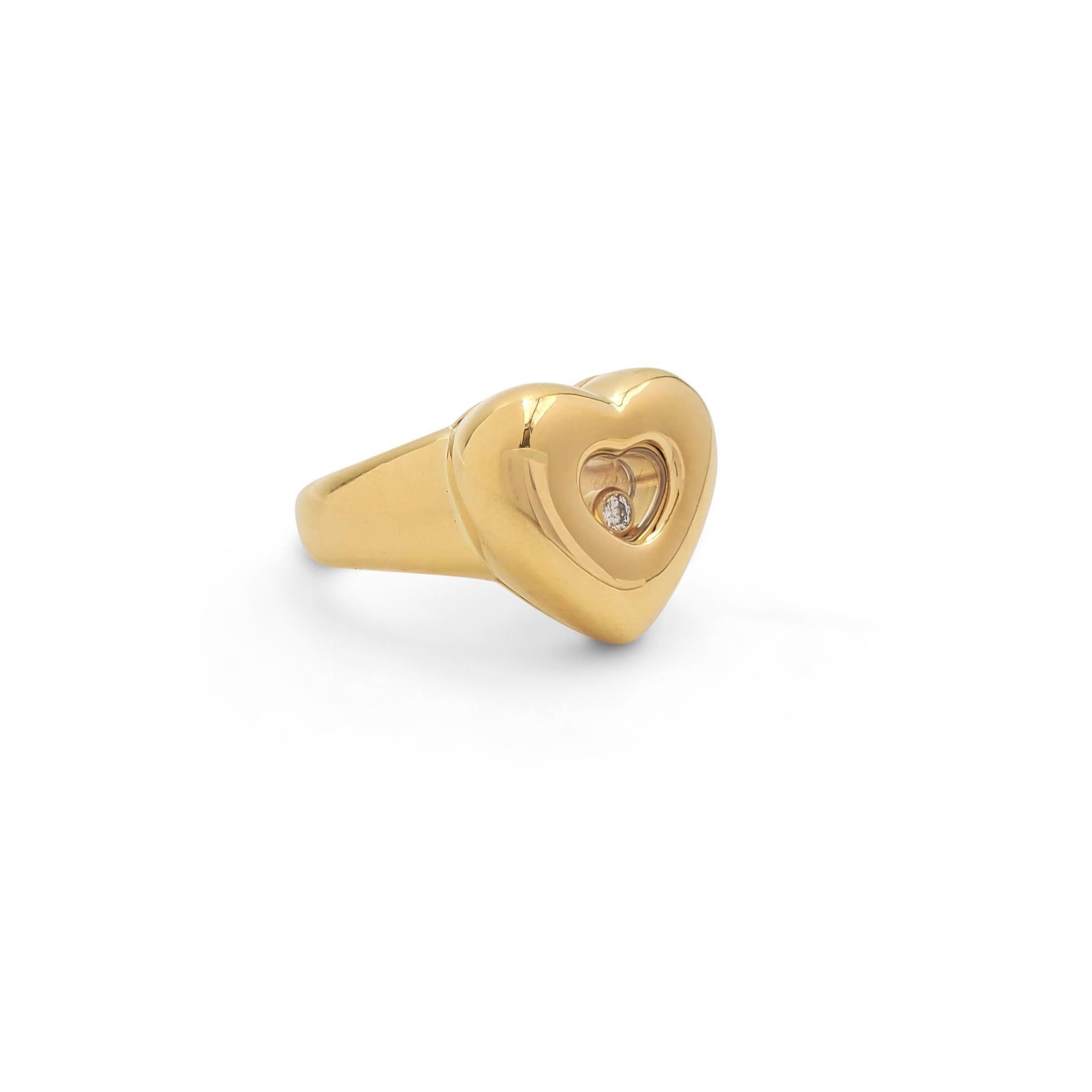 Round Cut Chopard 'Happy Diamond' Yellow Gold Heart Ring