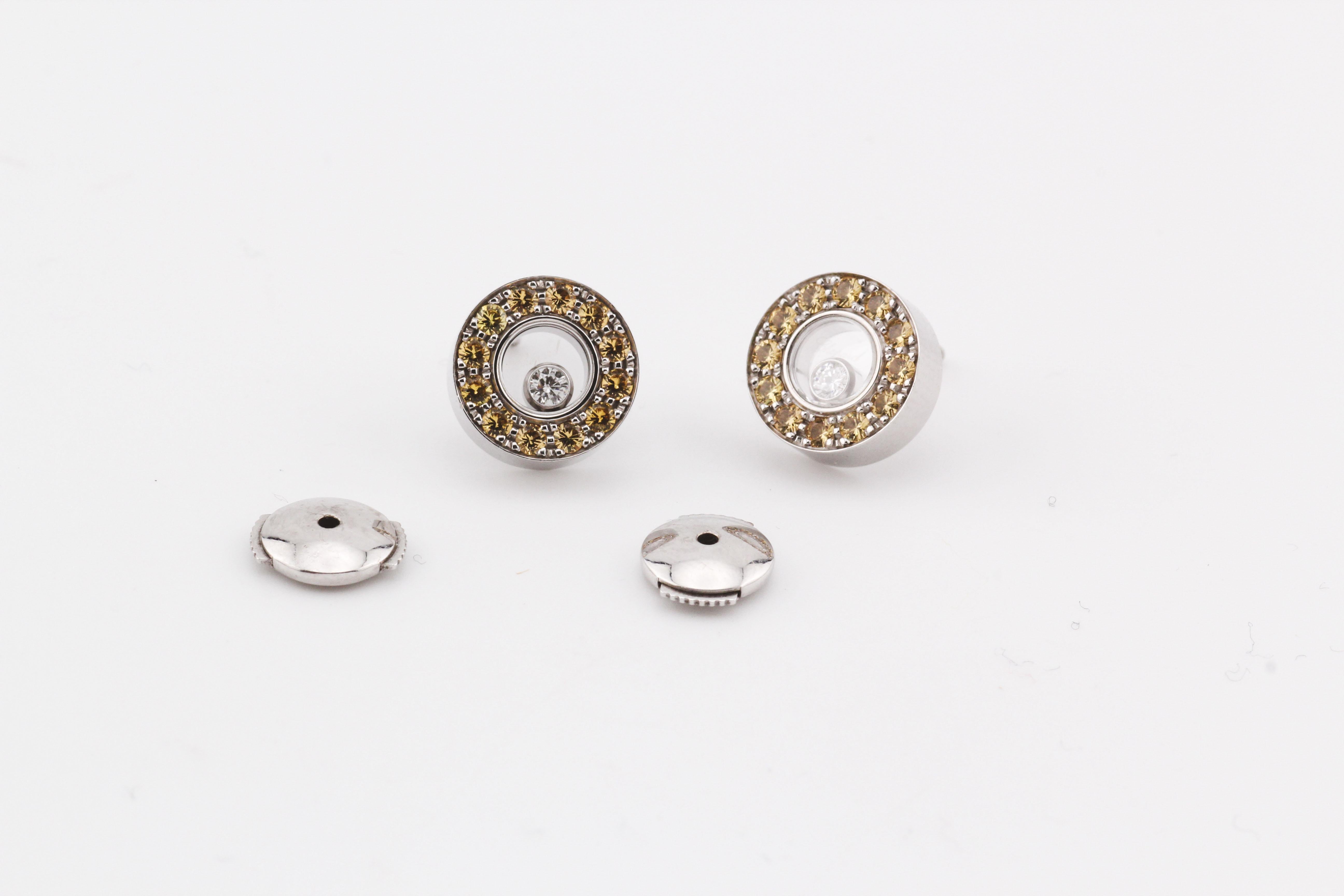 Chopard Happy Diamond Yellow Sapphire 18K White Gold Stud Earrings For Sale 1