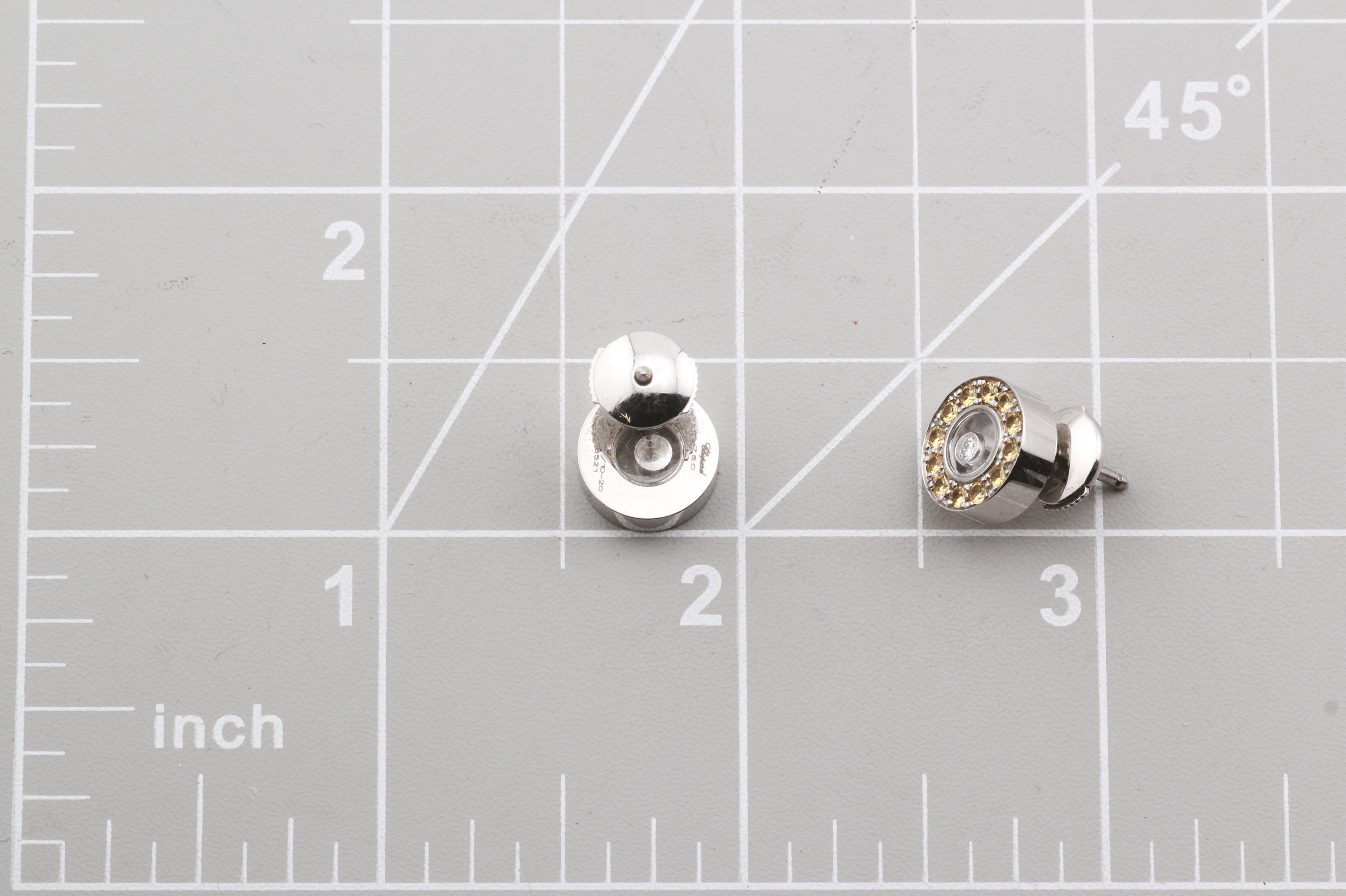 Chopard Happy Diamond Yellow Sapphire 18K White Gold Stud Earrings For Sale 2