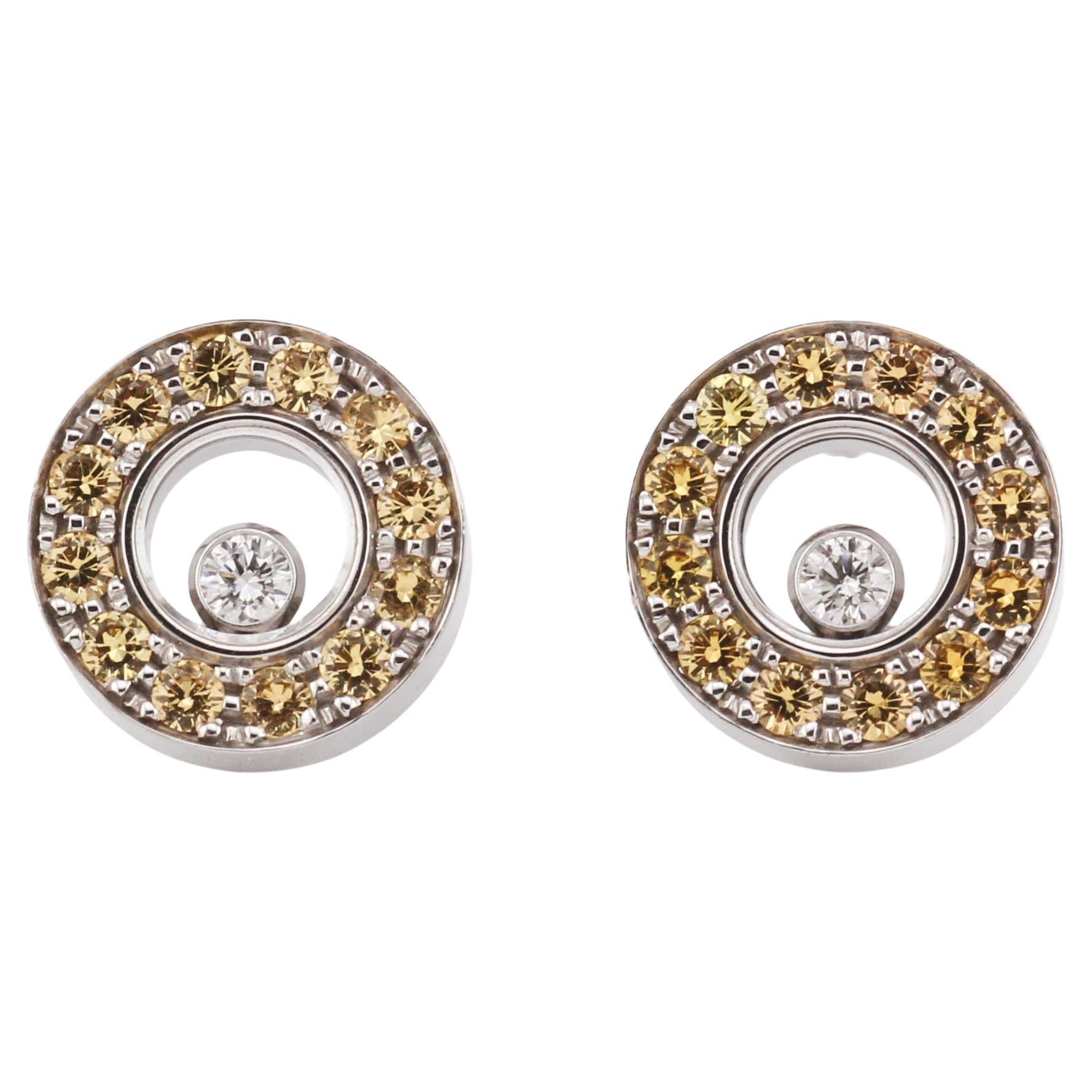 Chopard Happy Diamond Yellow Sapphire 18K White Gold Stud Earrings