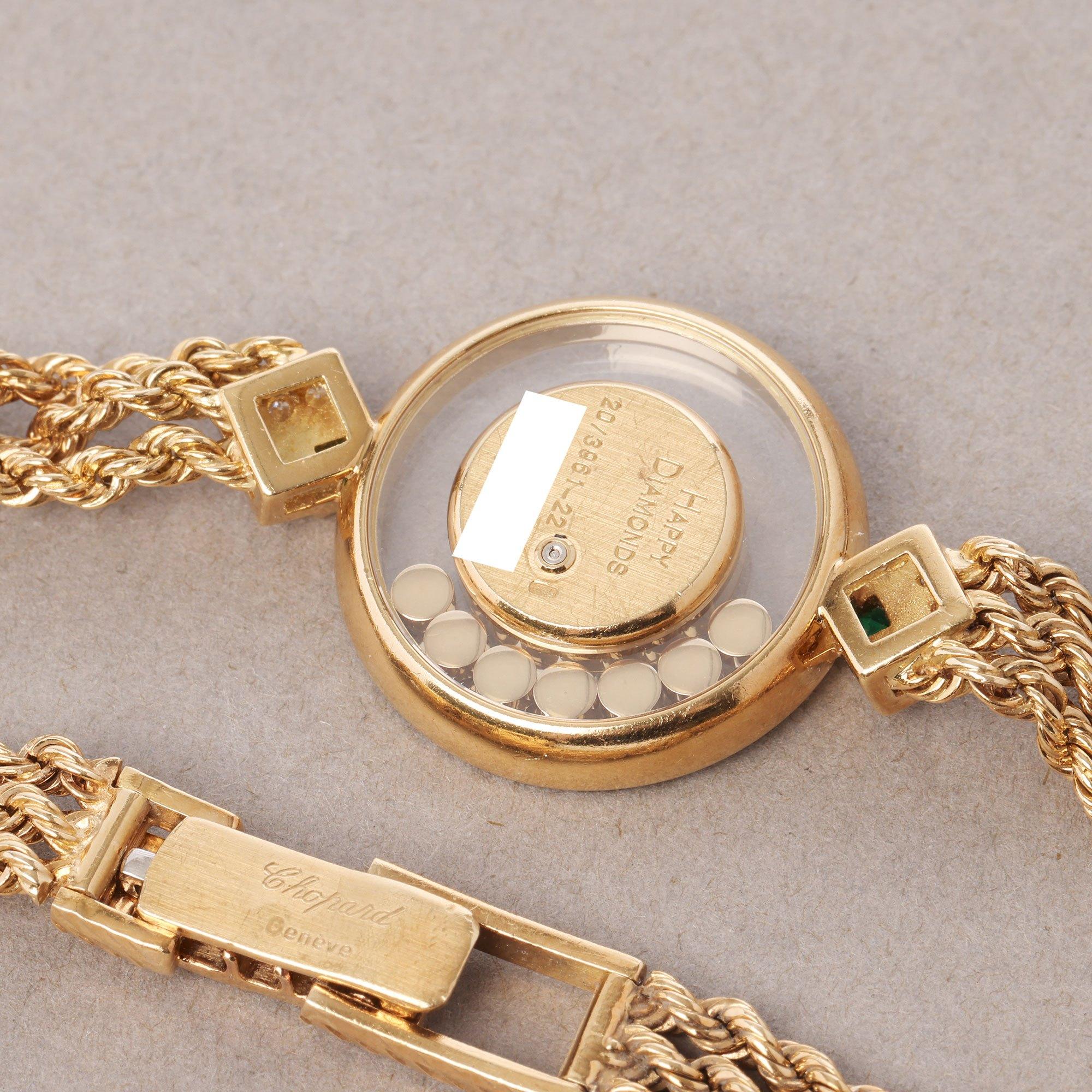 Baguette Cut Chopard Happy Diamonds 0 4066 Ladies Yellow Gold Diamond & Emerald Bezel Watch