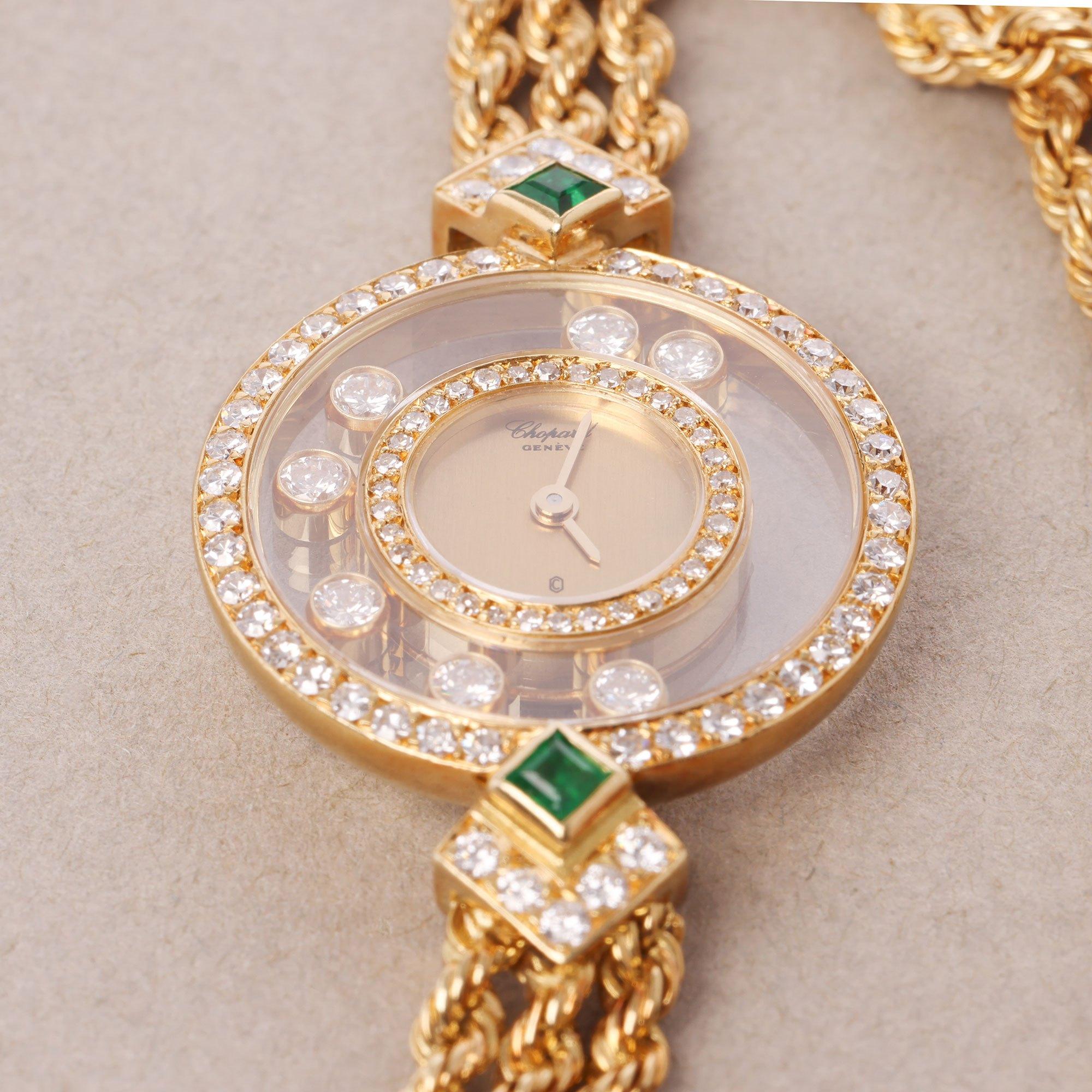 Women's Chopard Happy Diamonds 0 4066 Ladies Yellow Gold Diamond & Emerald Bezel Watch