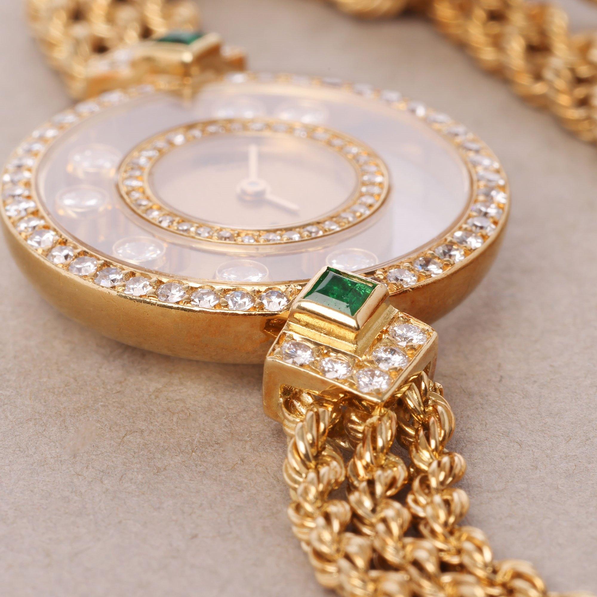 Chopard Happy Diamonds 0 4066 Ladies Yellow Gold Diamond & Emerald Bezel Watch 1