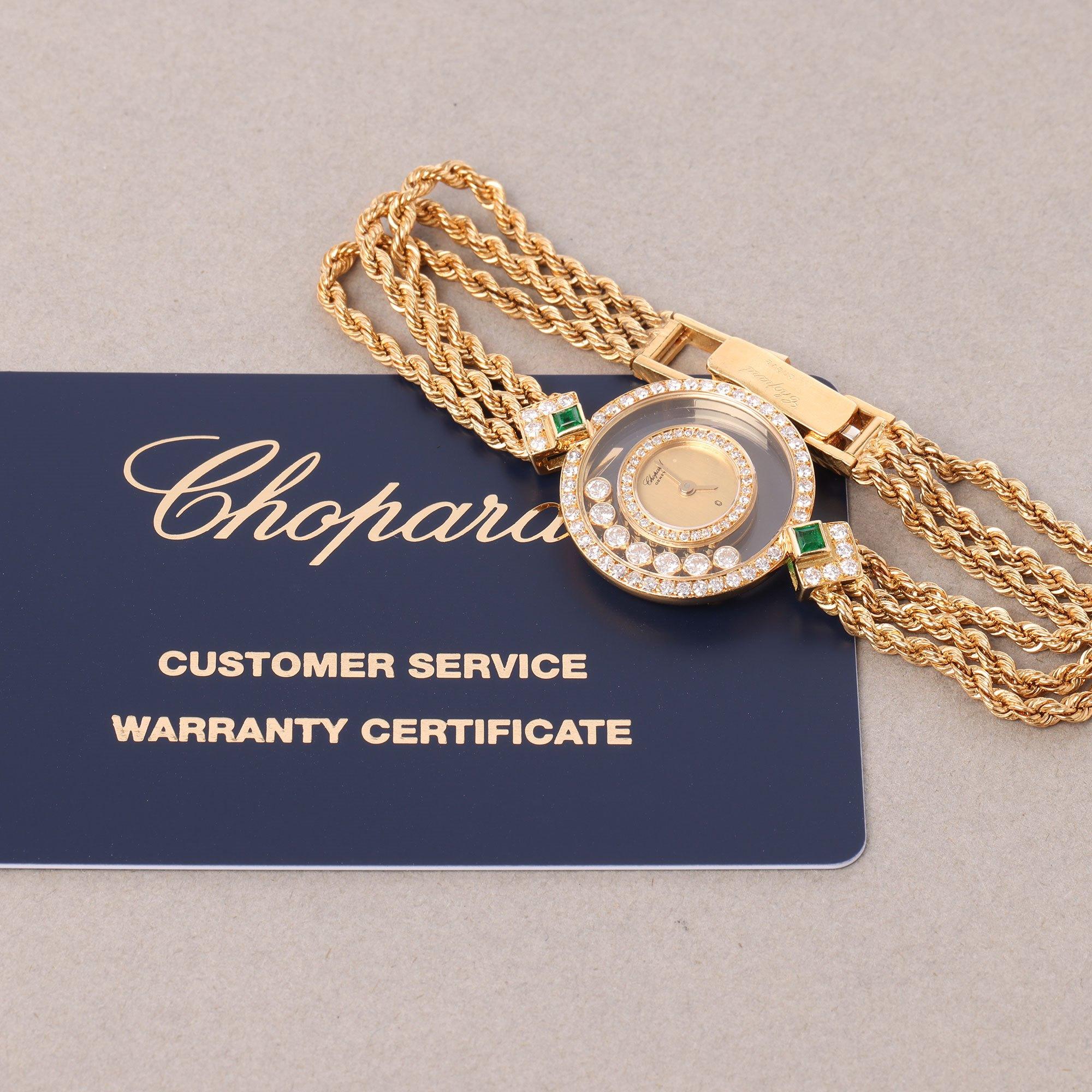 Chopard Happy Diamonds 0 4066 Ladies Yellow Gold Diamond & Emerald Bezel Watch 2