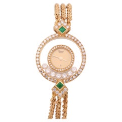 Retro Chopard Happy Diamonds 0 4066 Ladies Yellow Gold Diamond & Emerald Bezel Watch