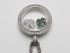 Chopard Happy Diamonds 1.20 CT Diamond Tsavorite 18K White Gold Clover Pendant