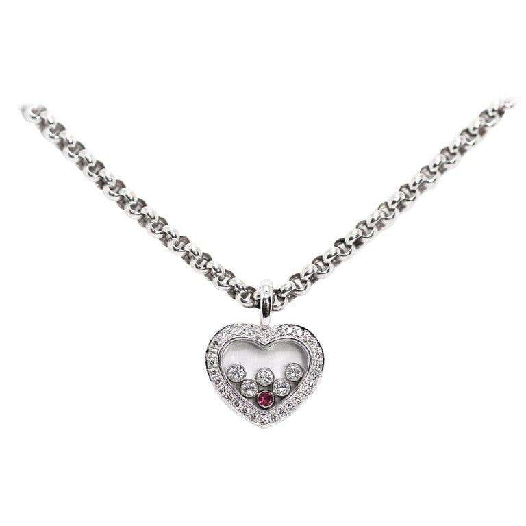 Chopard Happy Diamonds 18 Carat Gold Diamond and Ruby Heart Pendant ...