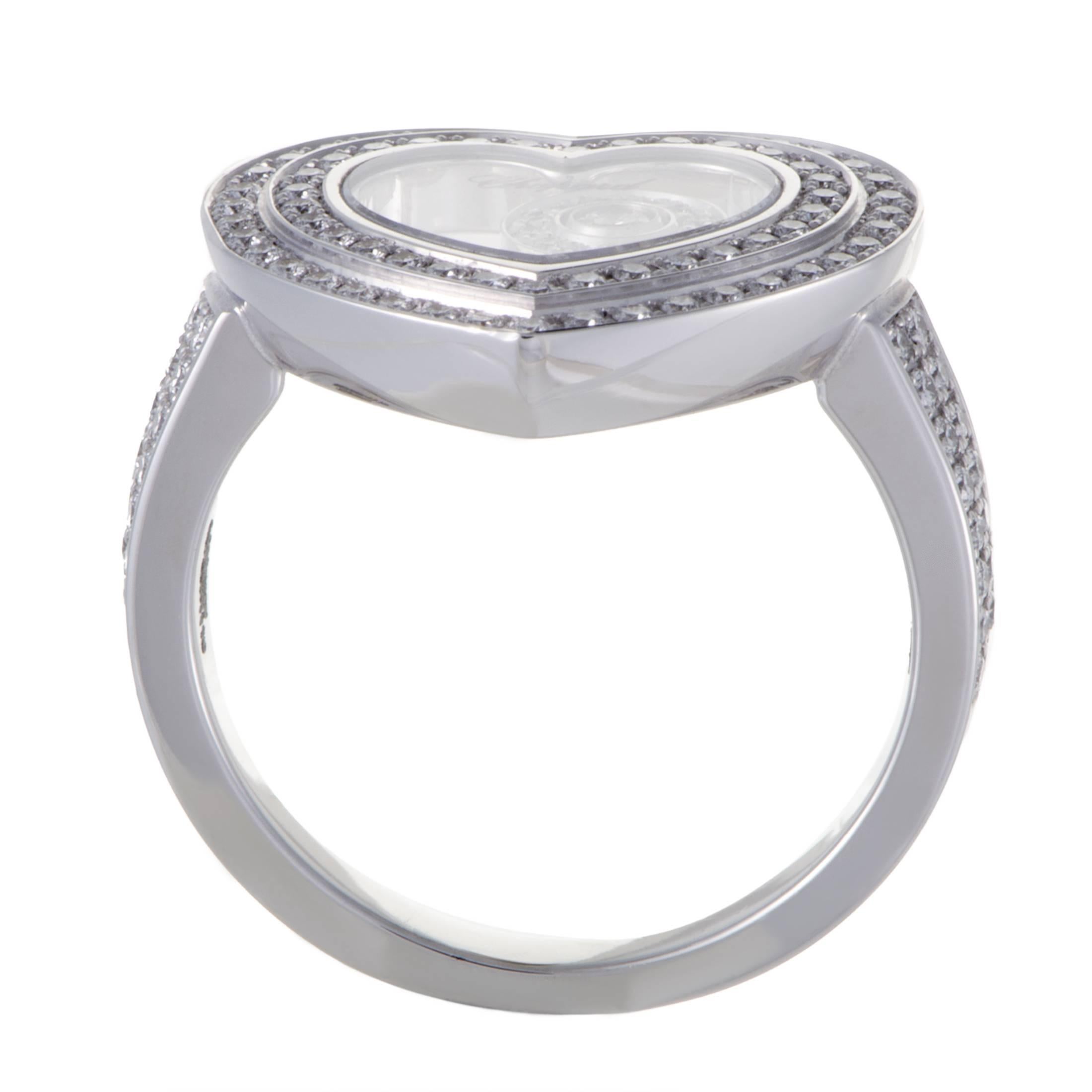 Designed in the iconic Chopard fashion that the brand is renowned for, this gorgeous ring offers an exceptionally stylish appearance that exudes elegance and femininity. The ring is crafted from gleaming 18K white gold, whose prestigious sheen acts