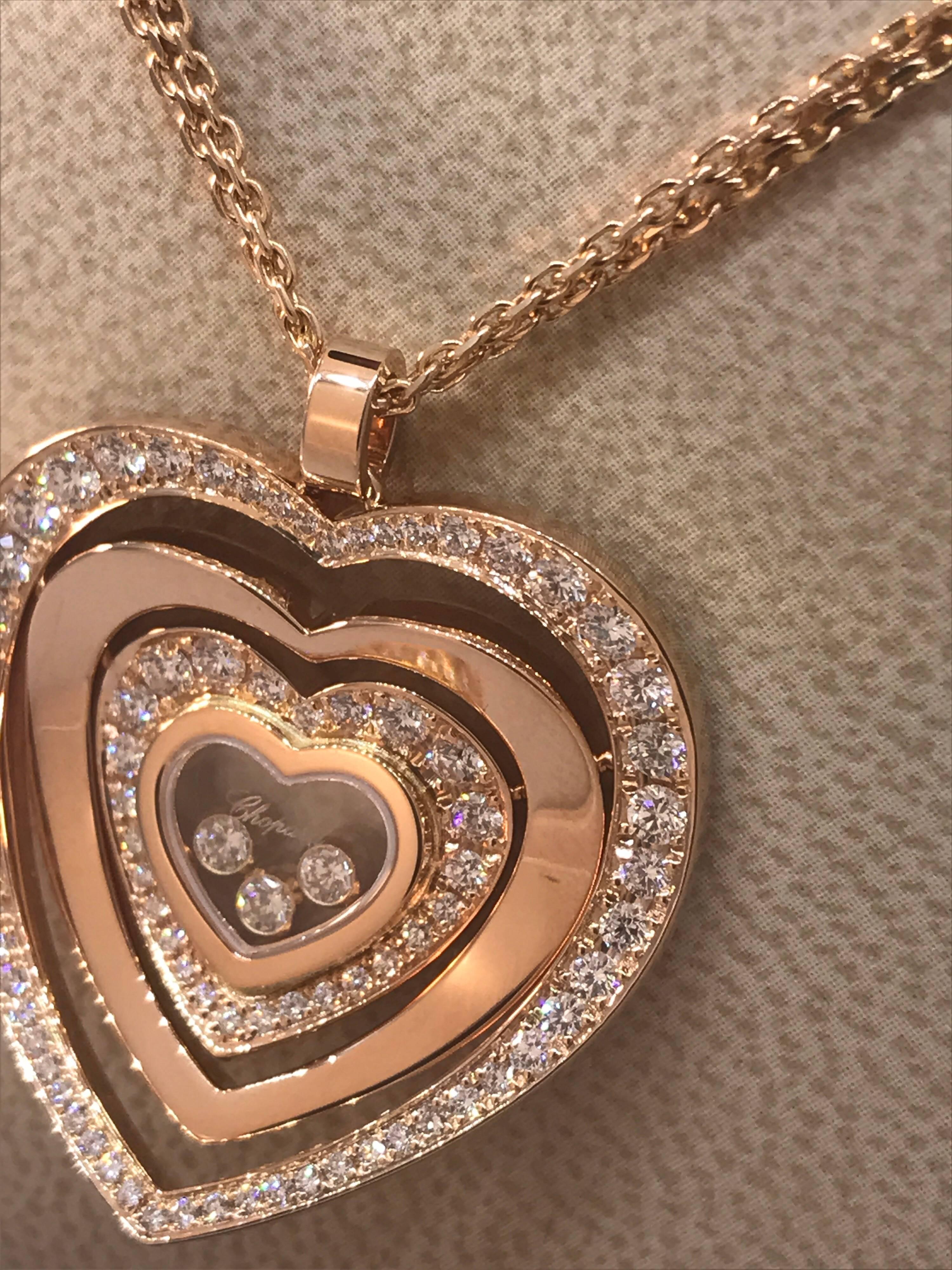 Chopard Happy Diamonds 18 Karat Rose Gold Heart Pendant Necklace 79/7221-5002 For Sale 1