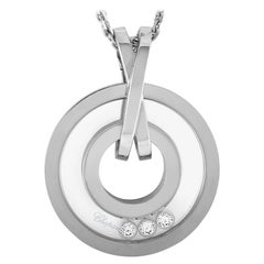 Chopard Happy Diamonds 18 Karat White Gold and Diamond Round Pendant Necklace Chopard Happy Diamonds 18 Karat White Gold and Diamond Round Pendant Necklace