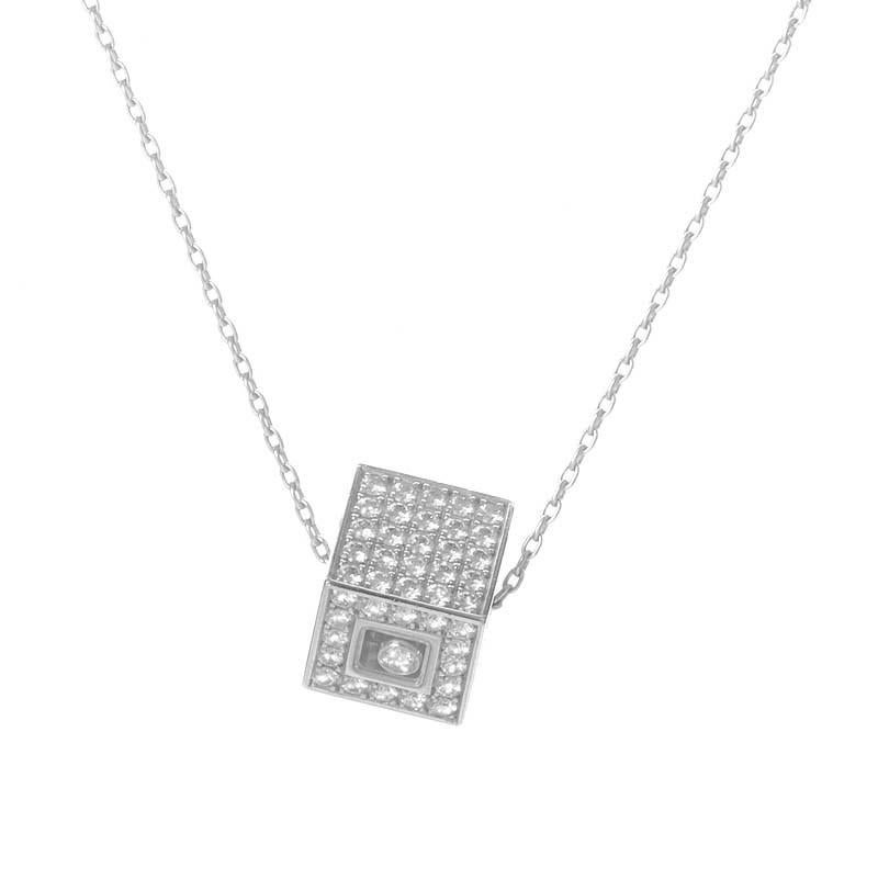Chopard Happy Diamonds: 18 Karat Weißgold Halskette mit Diamant-Pavé-Weißgold-Anhänger (Rundschliff) im Angebot