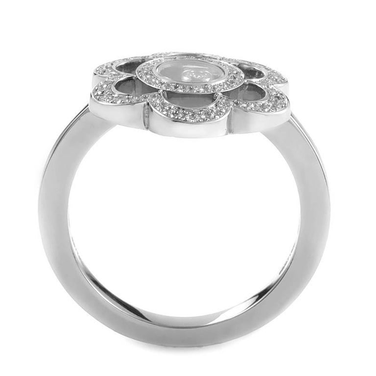 Chopard Happy Diamonds 18 Karat White Gold Diamond Pave Flower Ring at ...