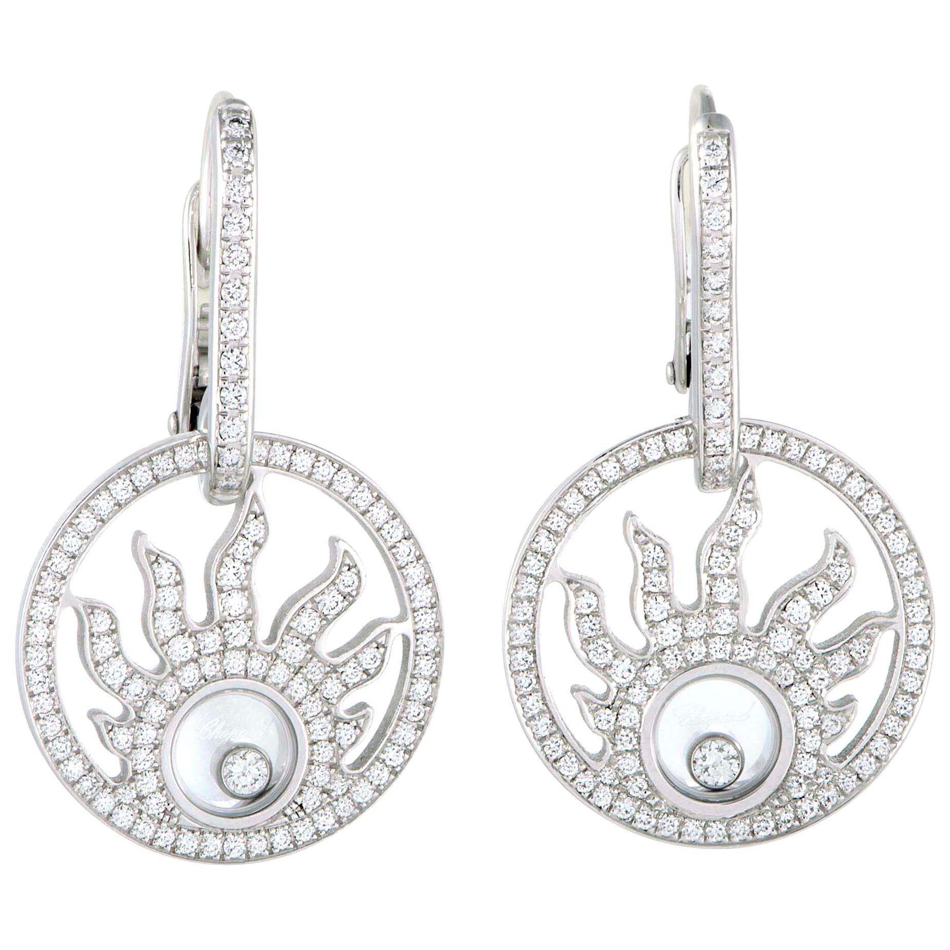 Chopard Happy Diamonds 18 Karat White Gold Diamond Pave Sun Earrings