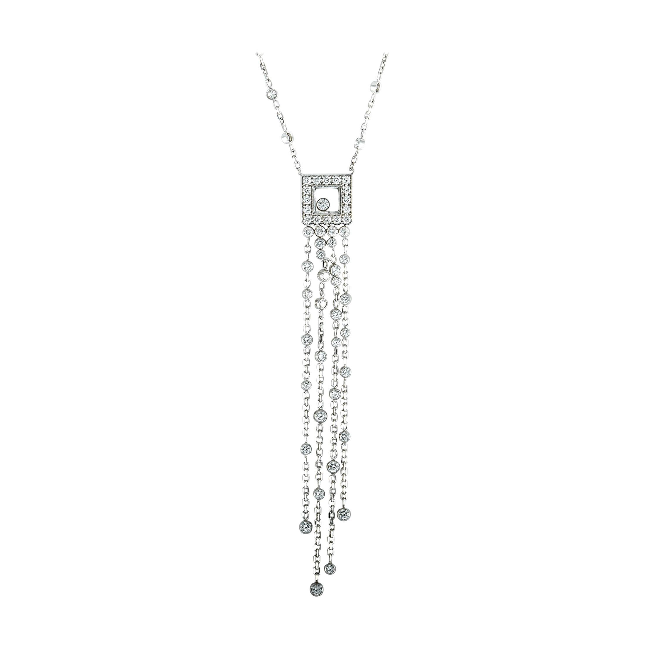 Chopard Happy Diamonds 18 Karat White Gold Diamond Square Pendant Chain Necklace