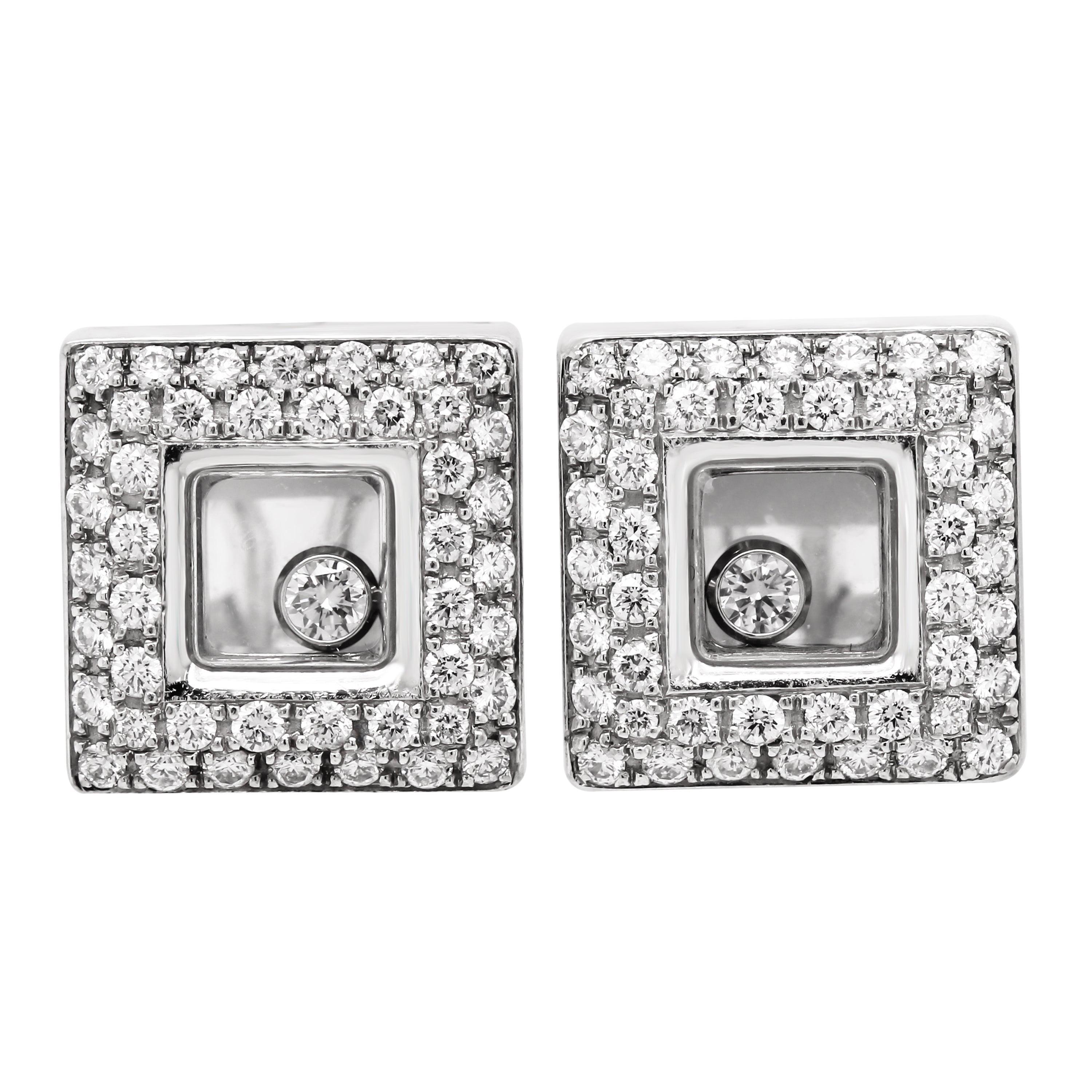 Chopard Happy Diamonds 18 Karat White Gold Diamond Square Stud Earrings