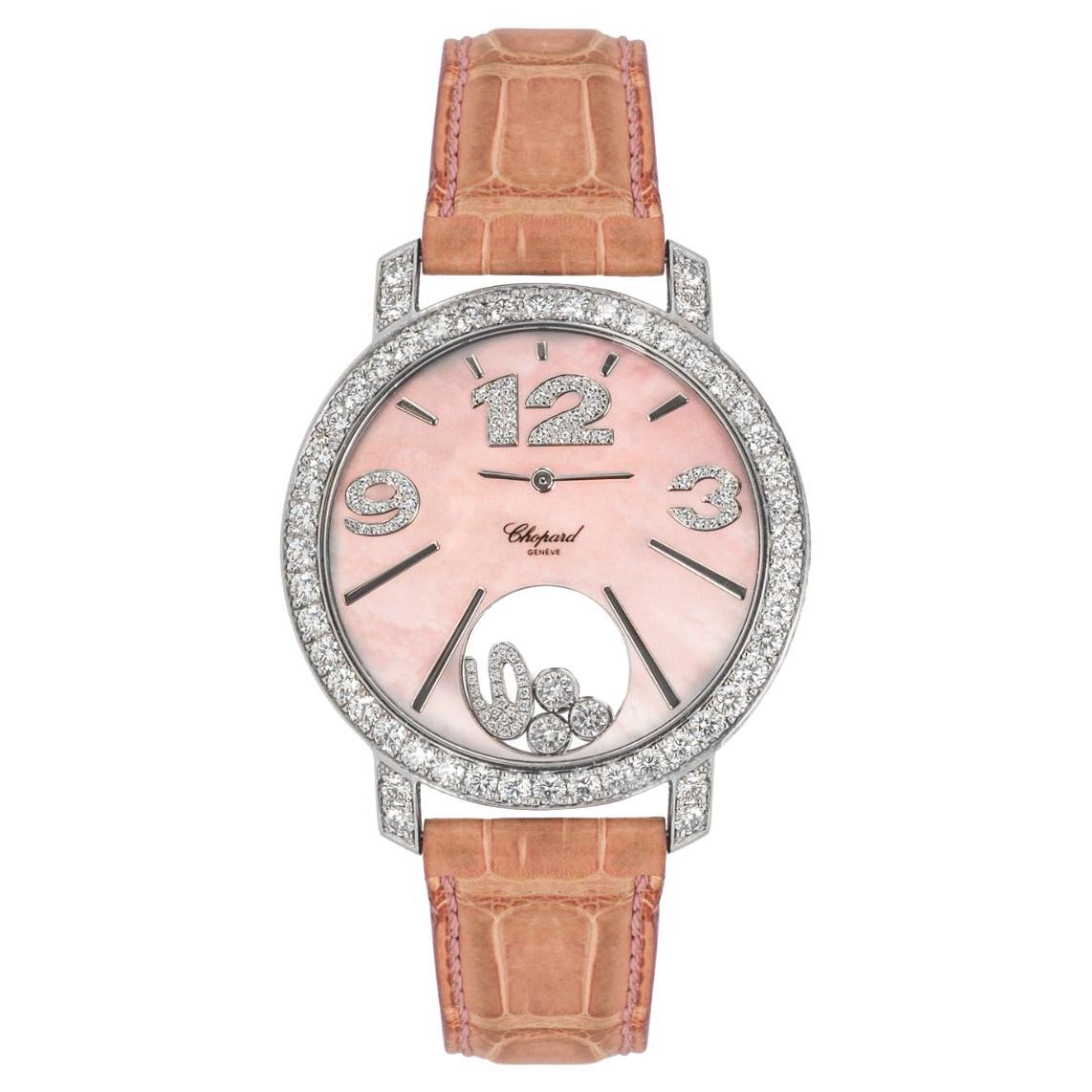 Chopard Happy Diamonds 18 Karat White Gold Pink Mother of Pearl Dial 20/7450-20 For Sale