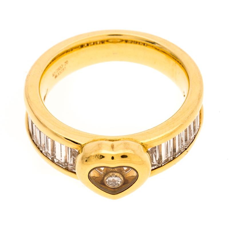 Contemporary Chopard Happy Diamonds 18 Karat Yellow Gold and Trapeze Ring Size 54.5