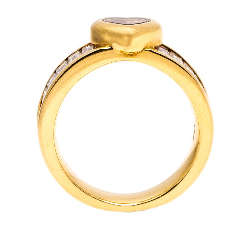 Women's Chopard Happy Diamonds 18 Karat Yellow Gold and Trapeze Ring Size 54.5